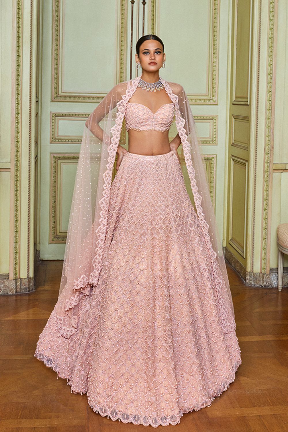 Rose Gold Pearl Drop Lehenga Set