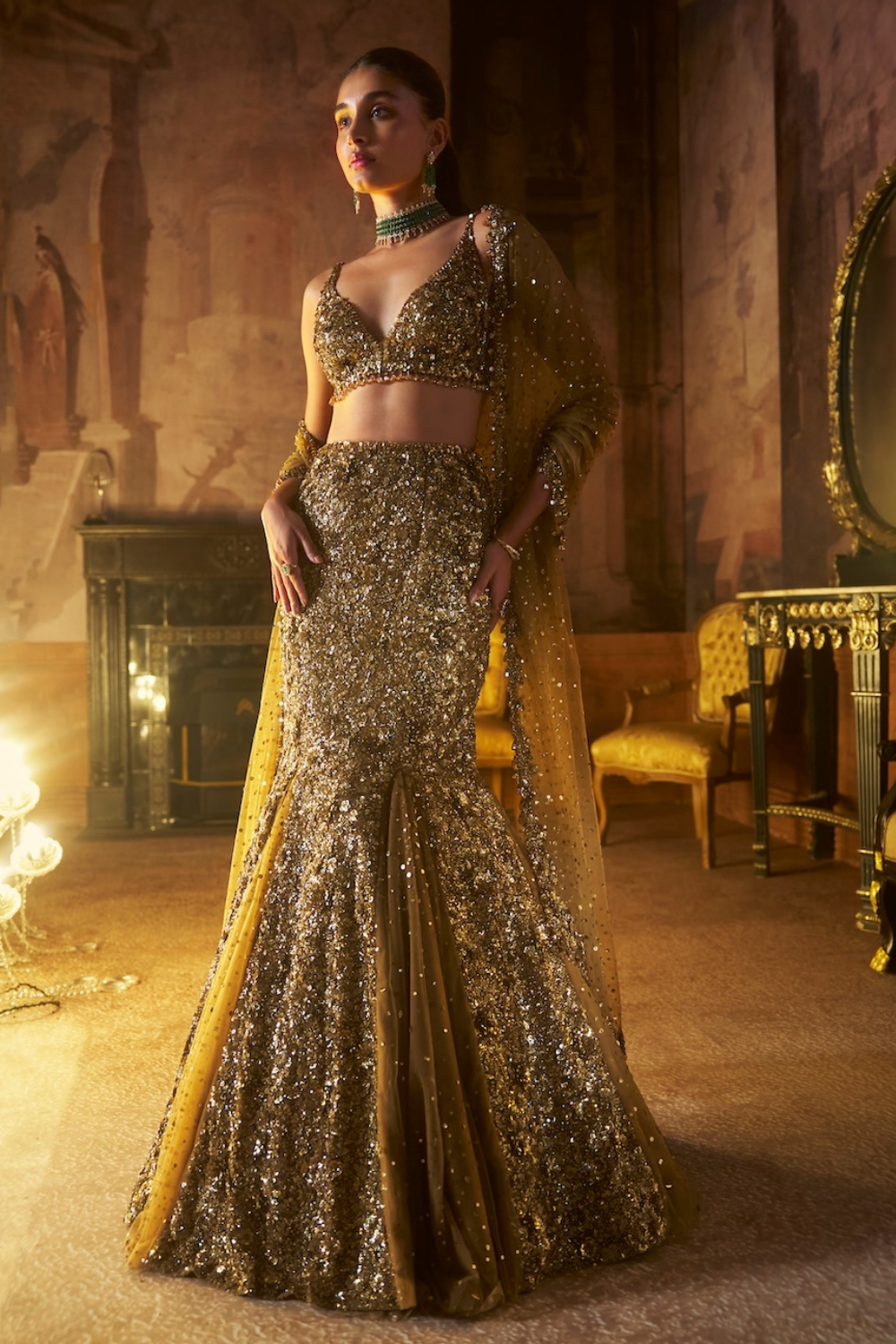 Antique Gold Fit & Flare Skirt Set - Ready to Ship