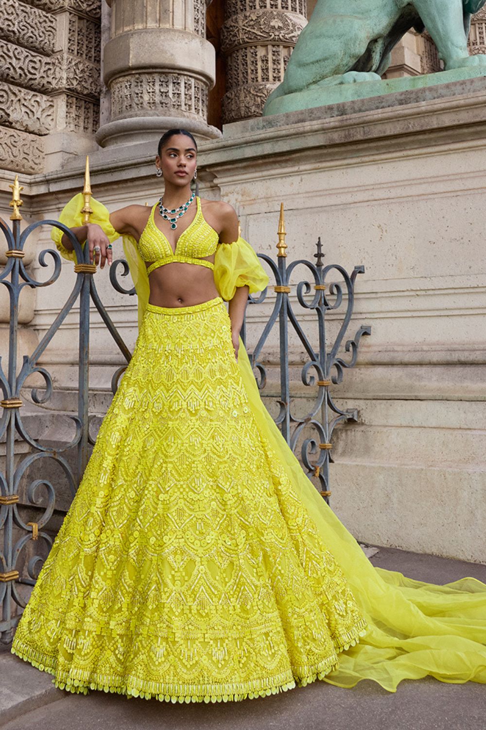 Neon Yellow Sequin Lehenga Set