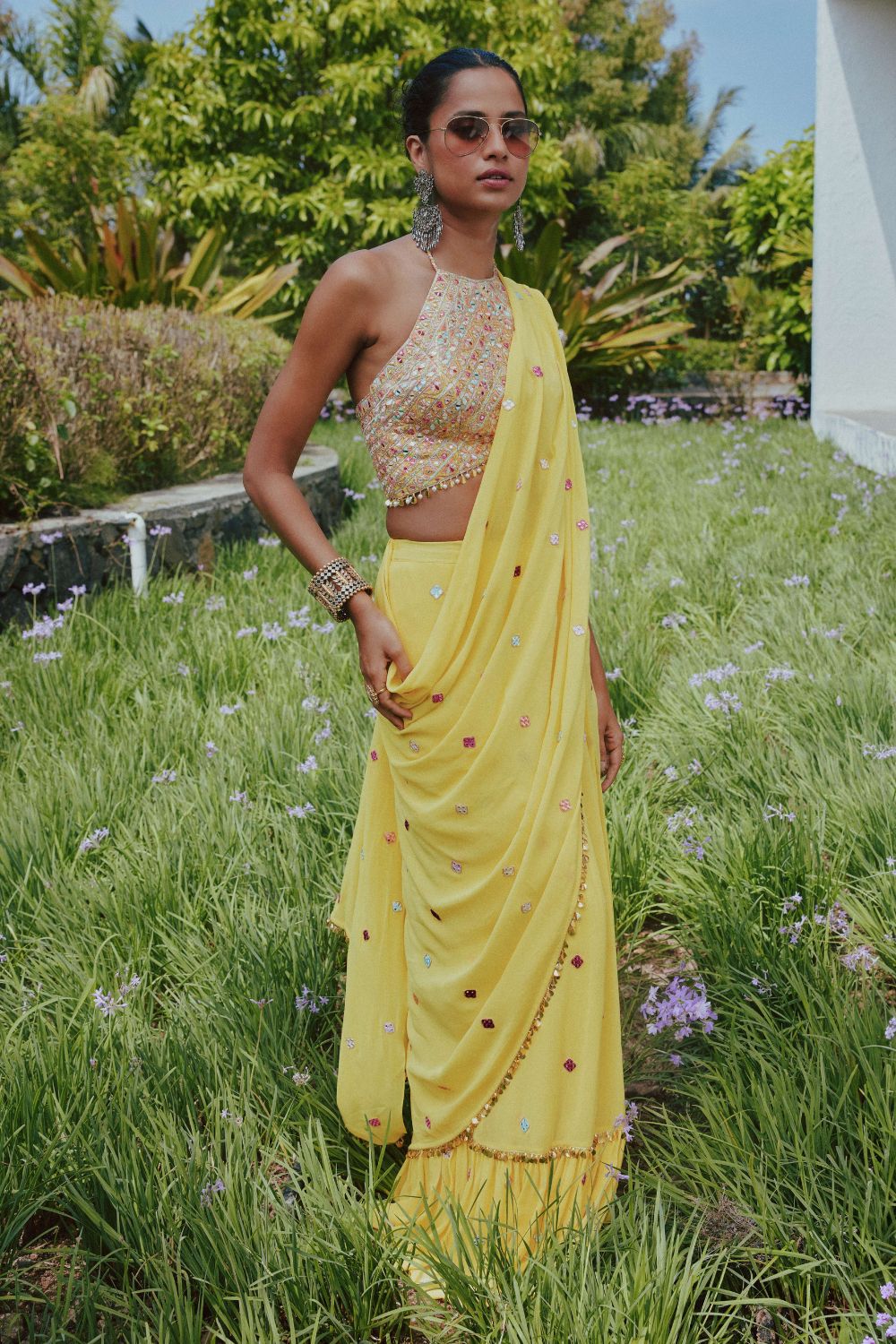 Bright Yellow Saree Set