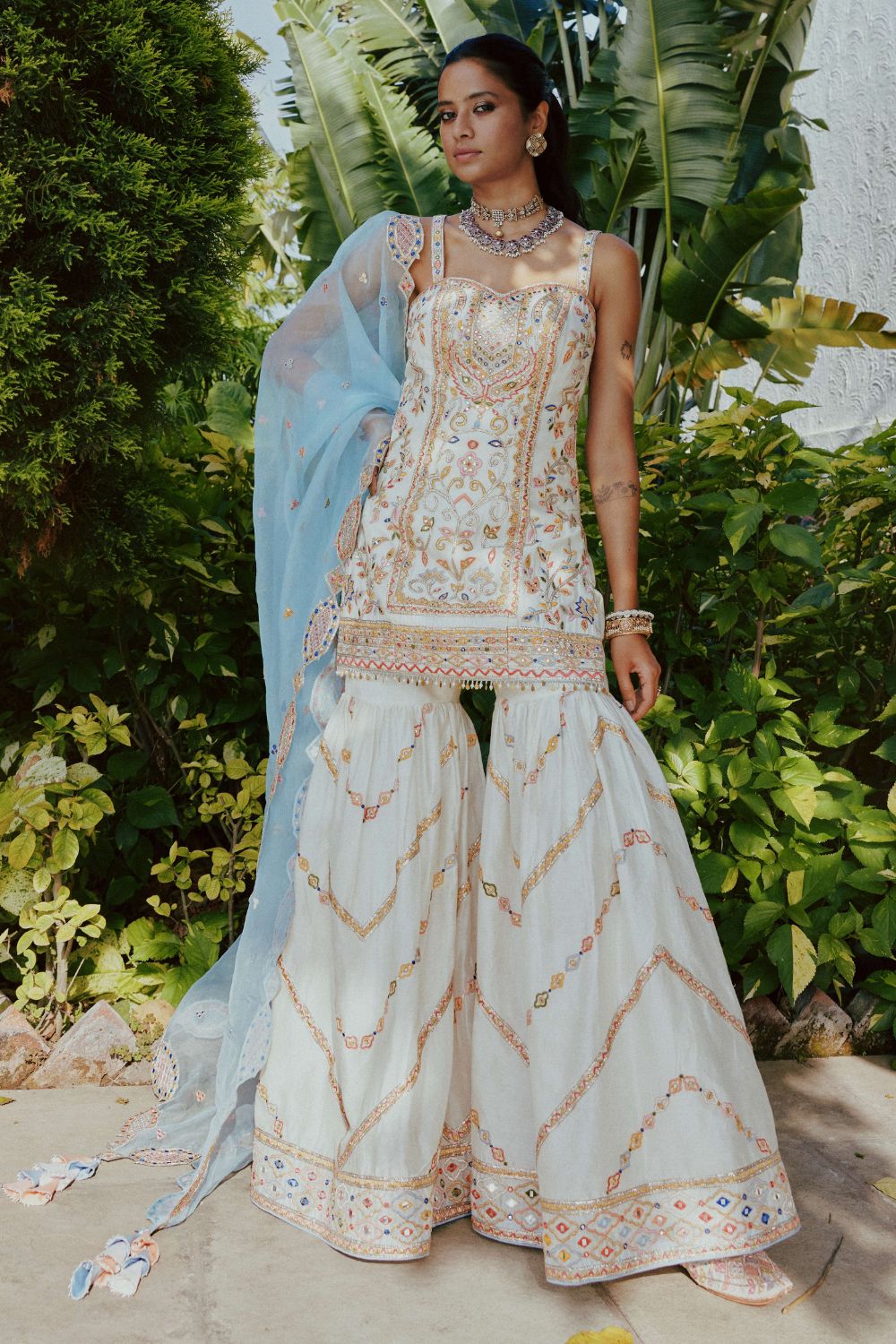 Ivory & Blue Gharara Set