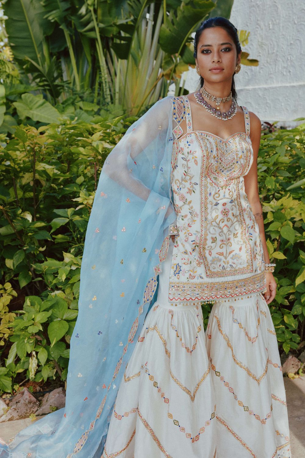 Ivory & Blue Gharara Set