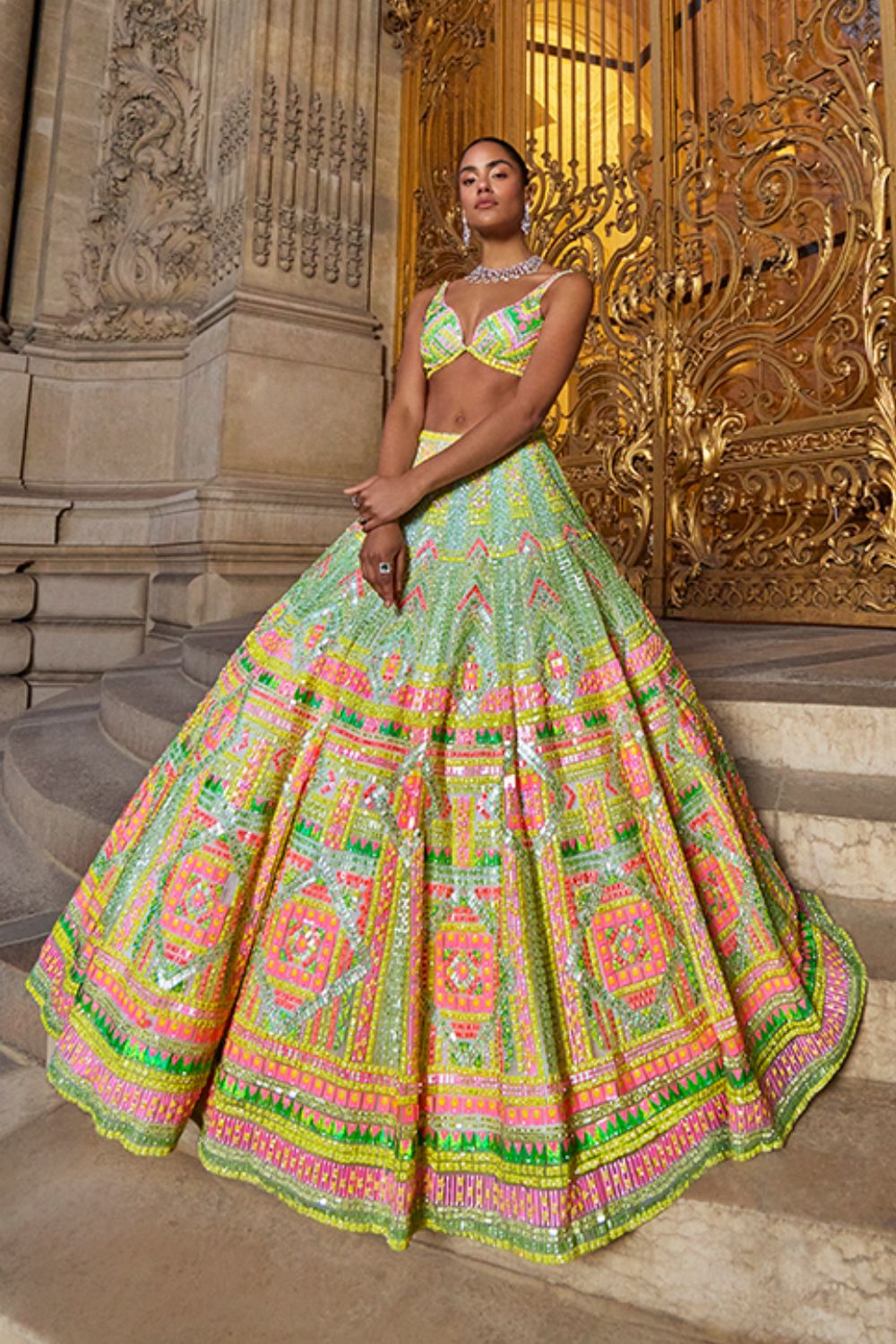 Neon Multi-Coloured Sequin Lehenga Set