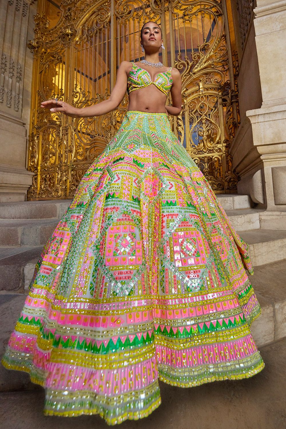 Neon Multi-Coloured Sequin Lehenga Set