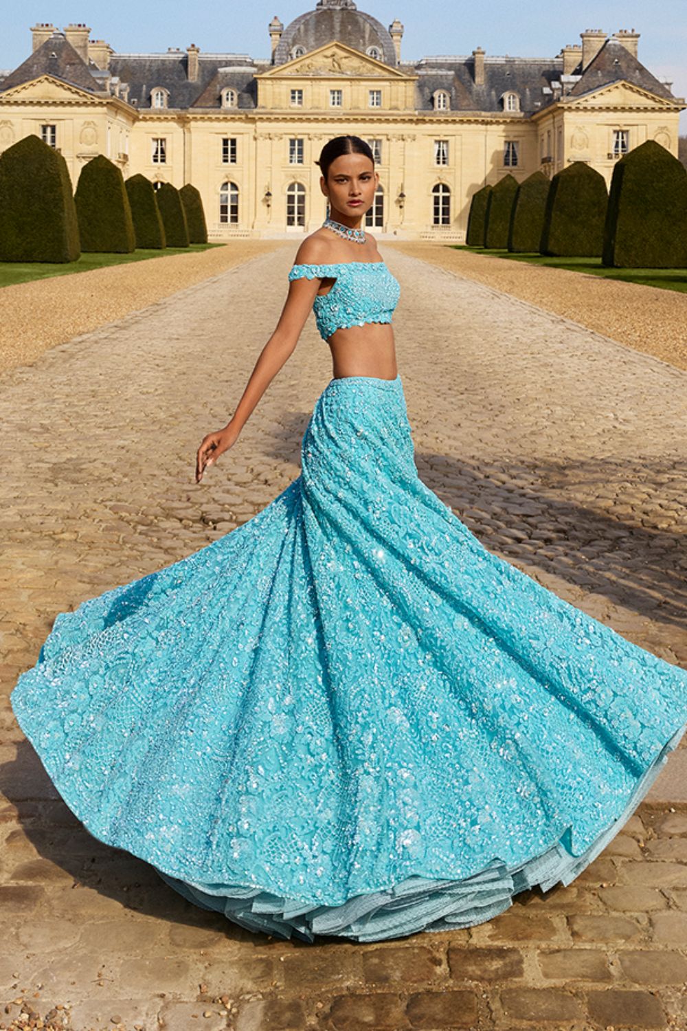 Turquoise Sequin Lehenga Set