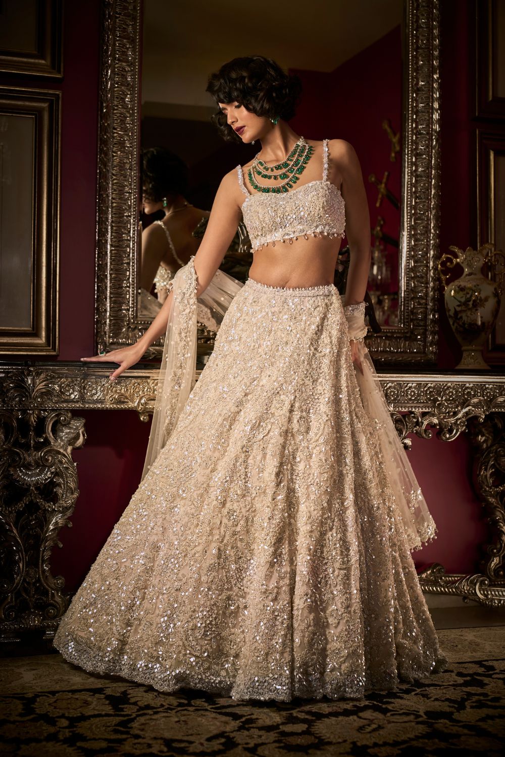 White Sequin Lehenga Set