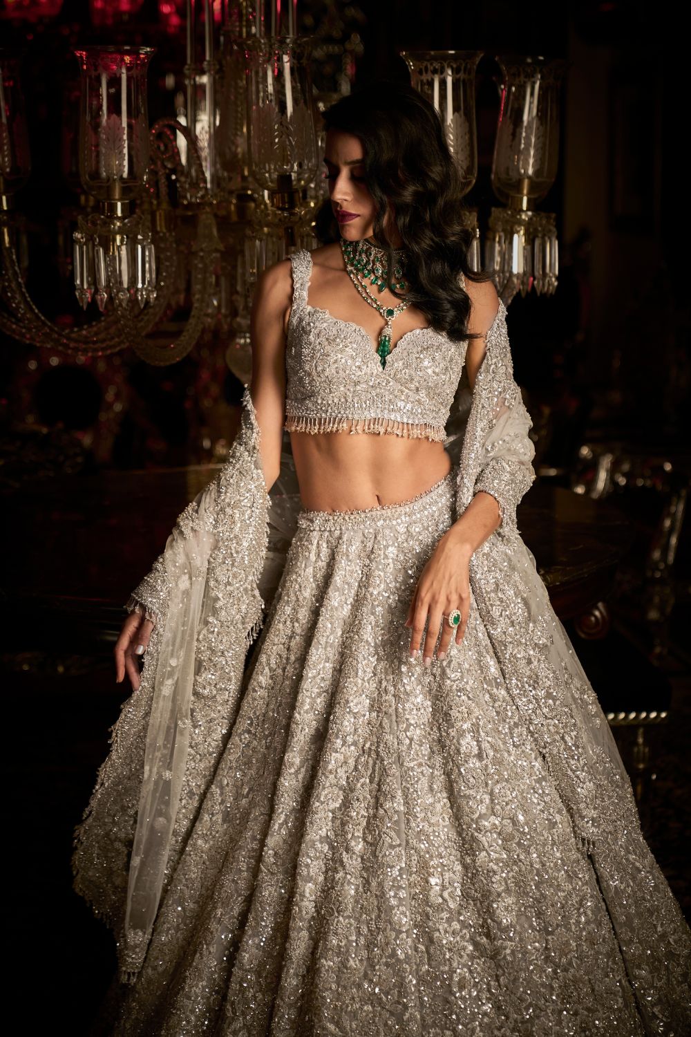 Silver Floral Lehenga Set