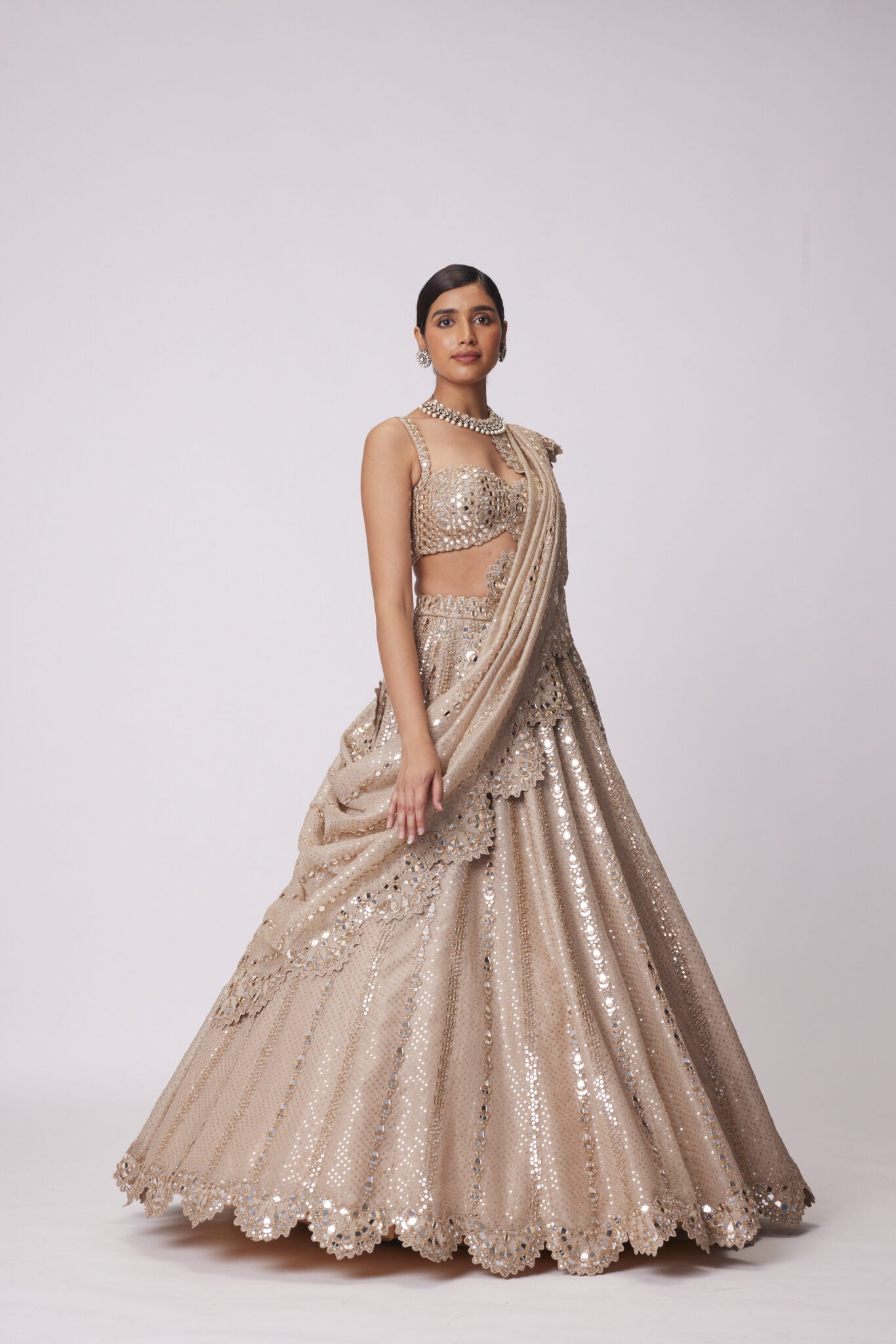 Light Beige Sequin Embroidered Lehenga Set