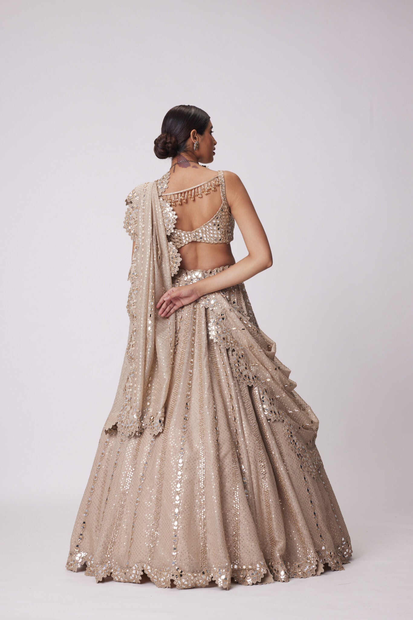 Light Beige Sequin Embroidered Lehenga Set