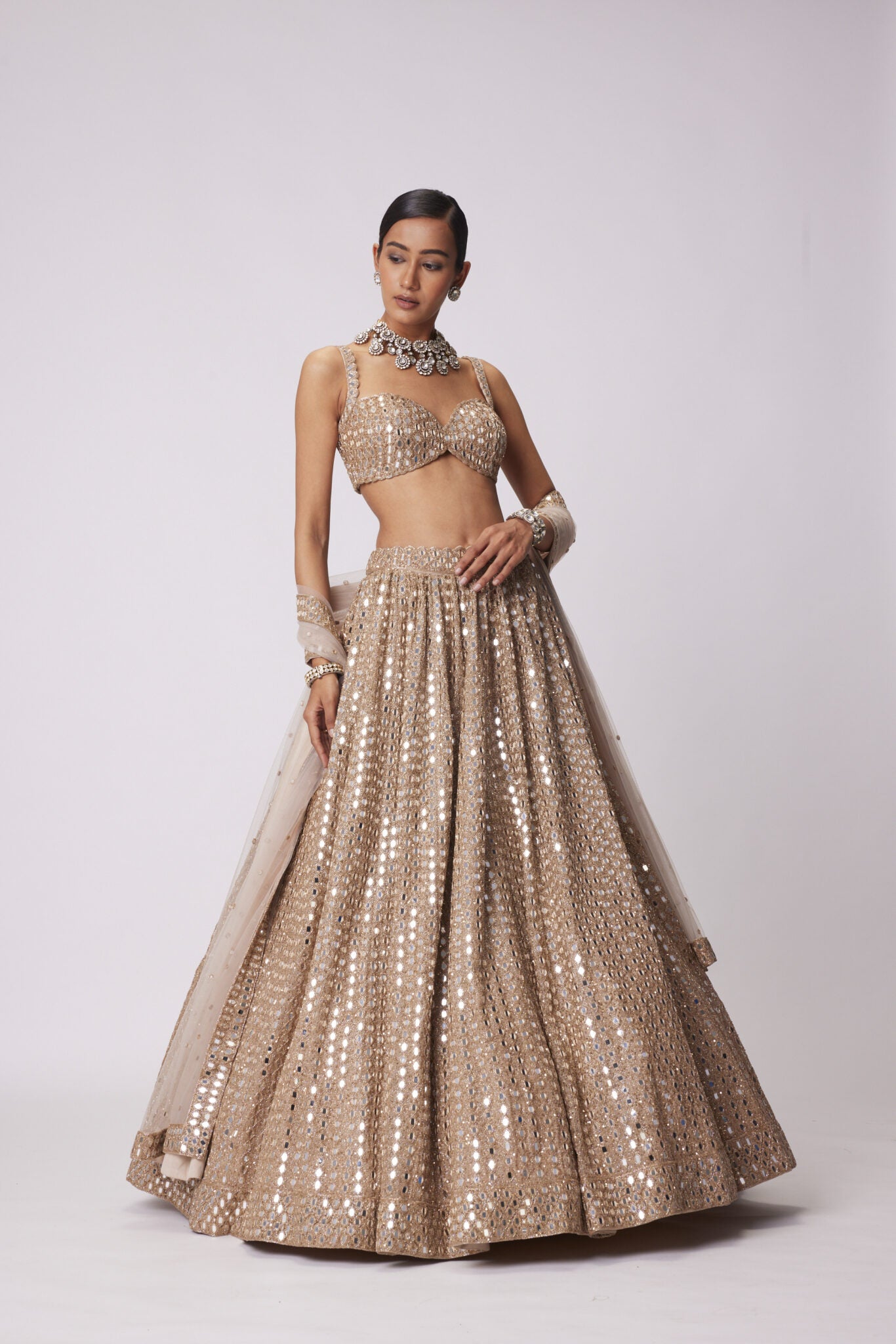 Light Beige Hand Embroidered Lehenga Set