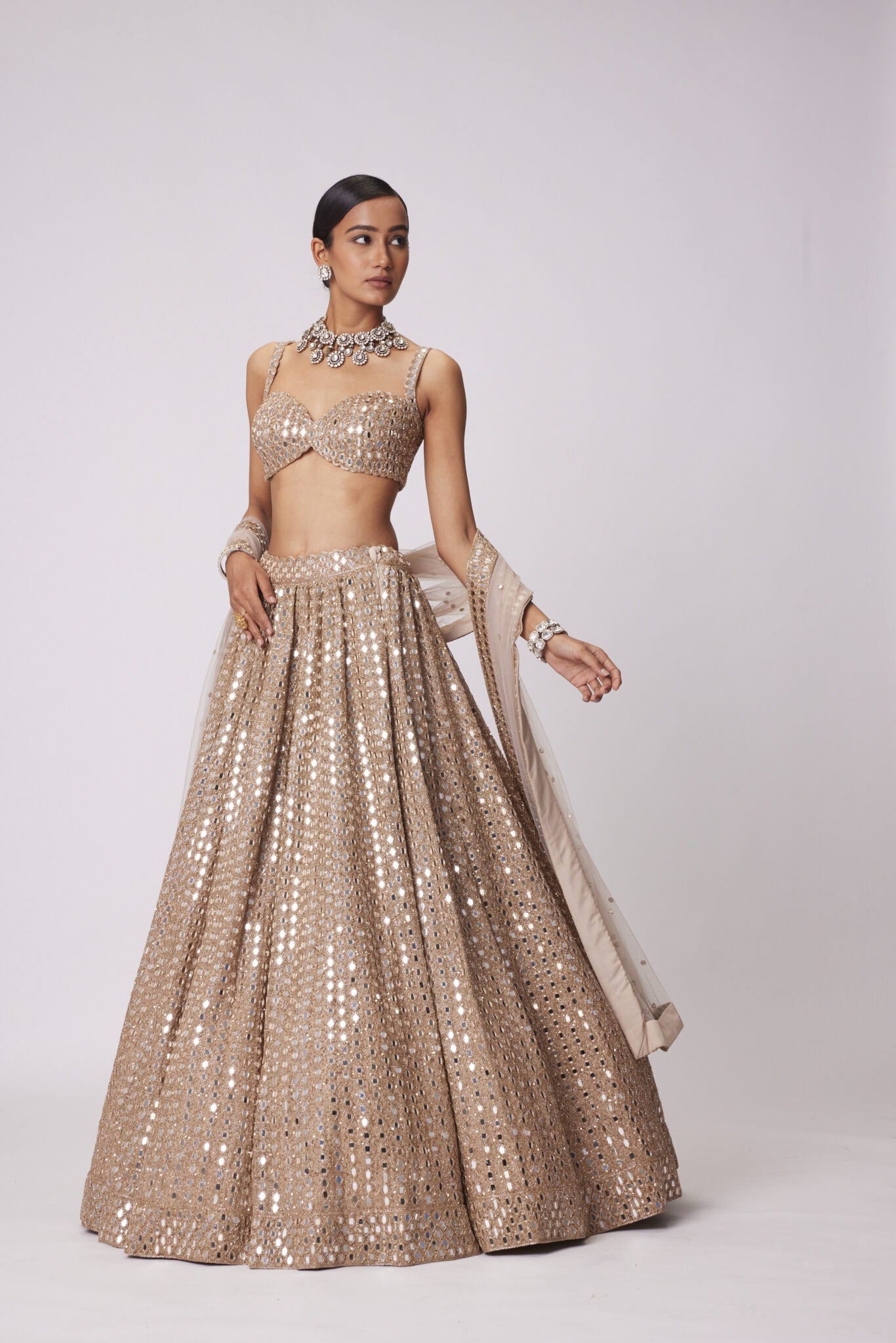 Light Beige Hand Embroidered Lehenga Set