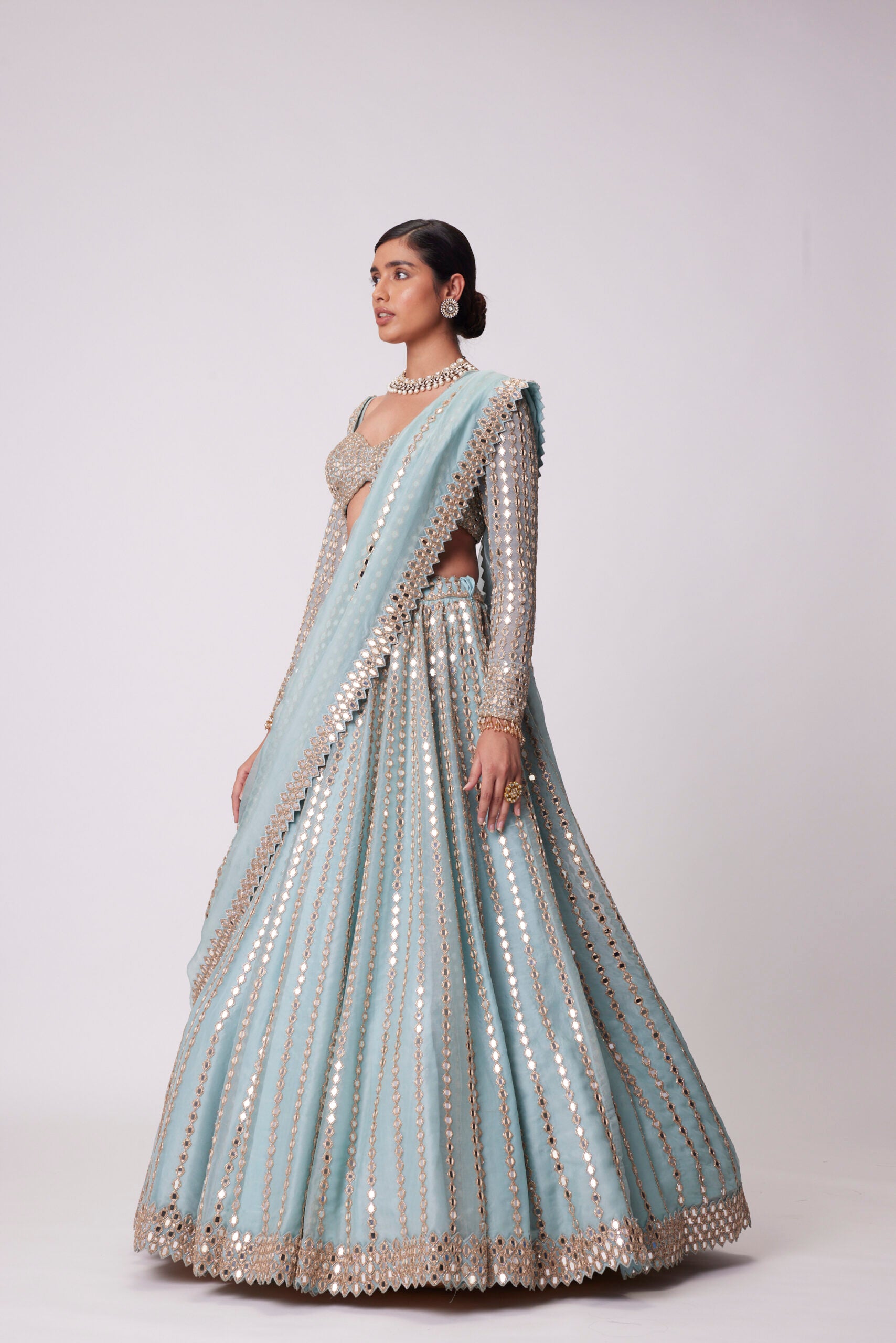 Powder Blue Linear Embroidered Lehenga Set