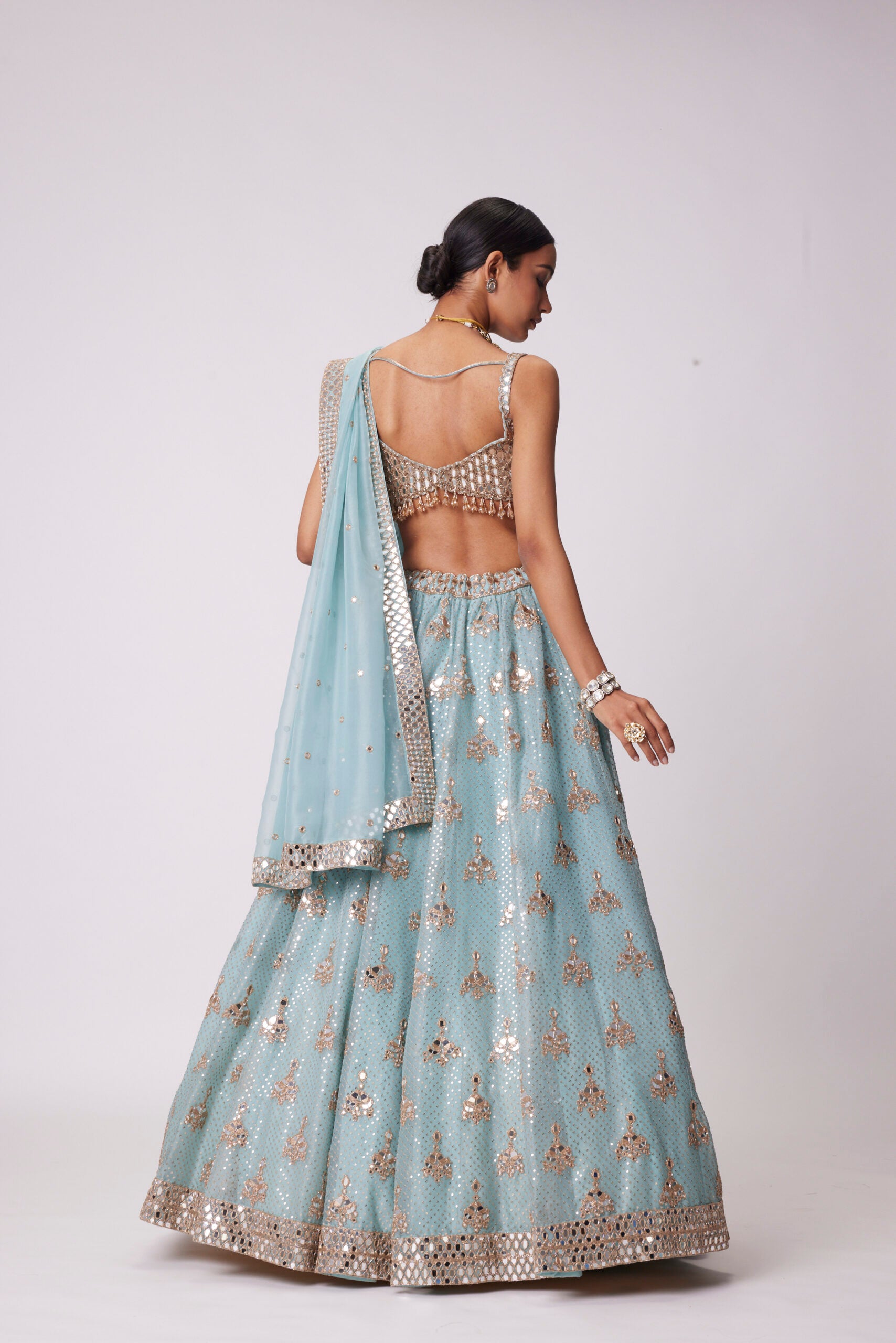 Powder Blue Organza Sequin Embroidered Lehenga Set