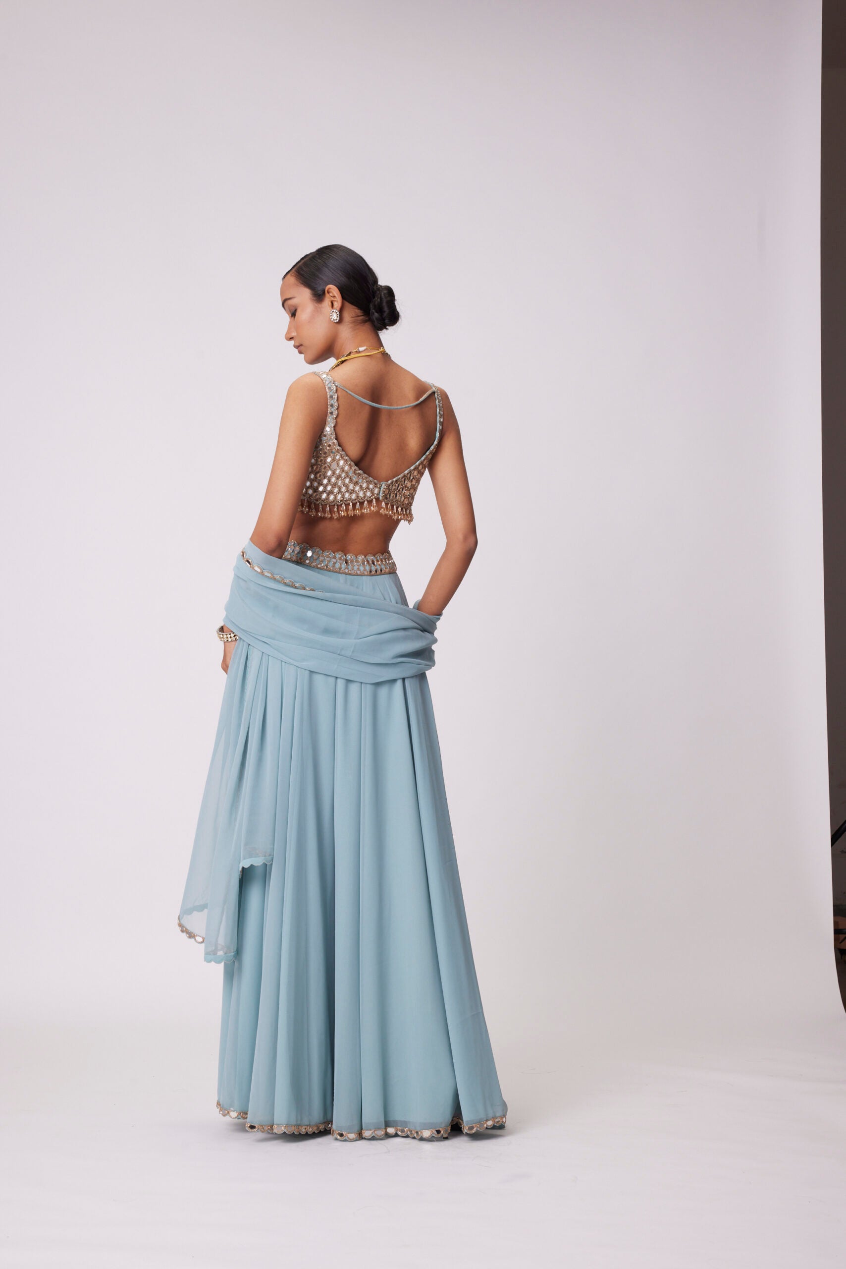 Powder Blue Mirror Embroidered Lehenga Pants set