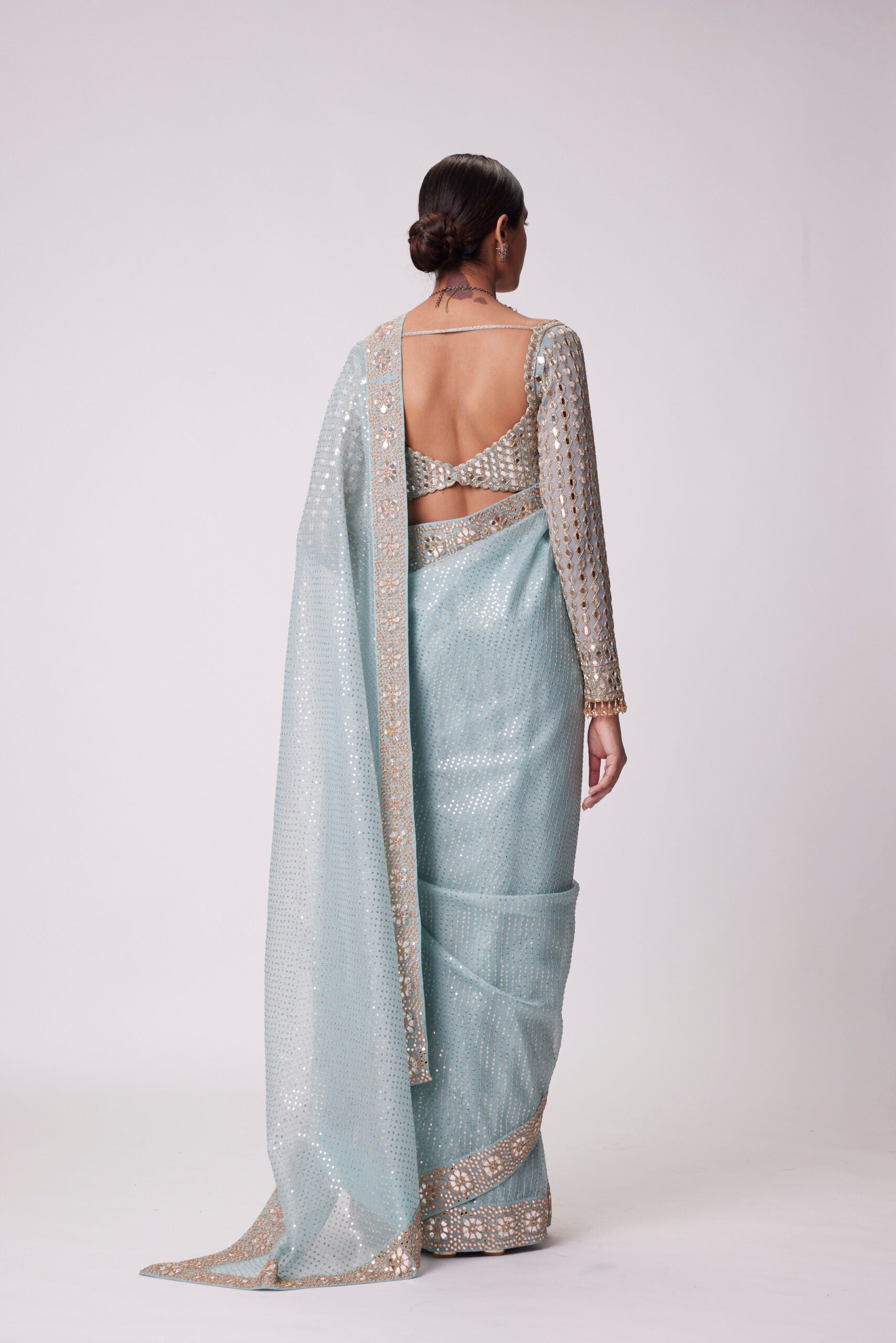 Powder Blue Organza Saree Set