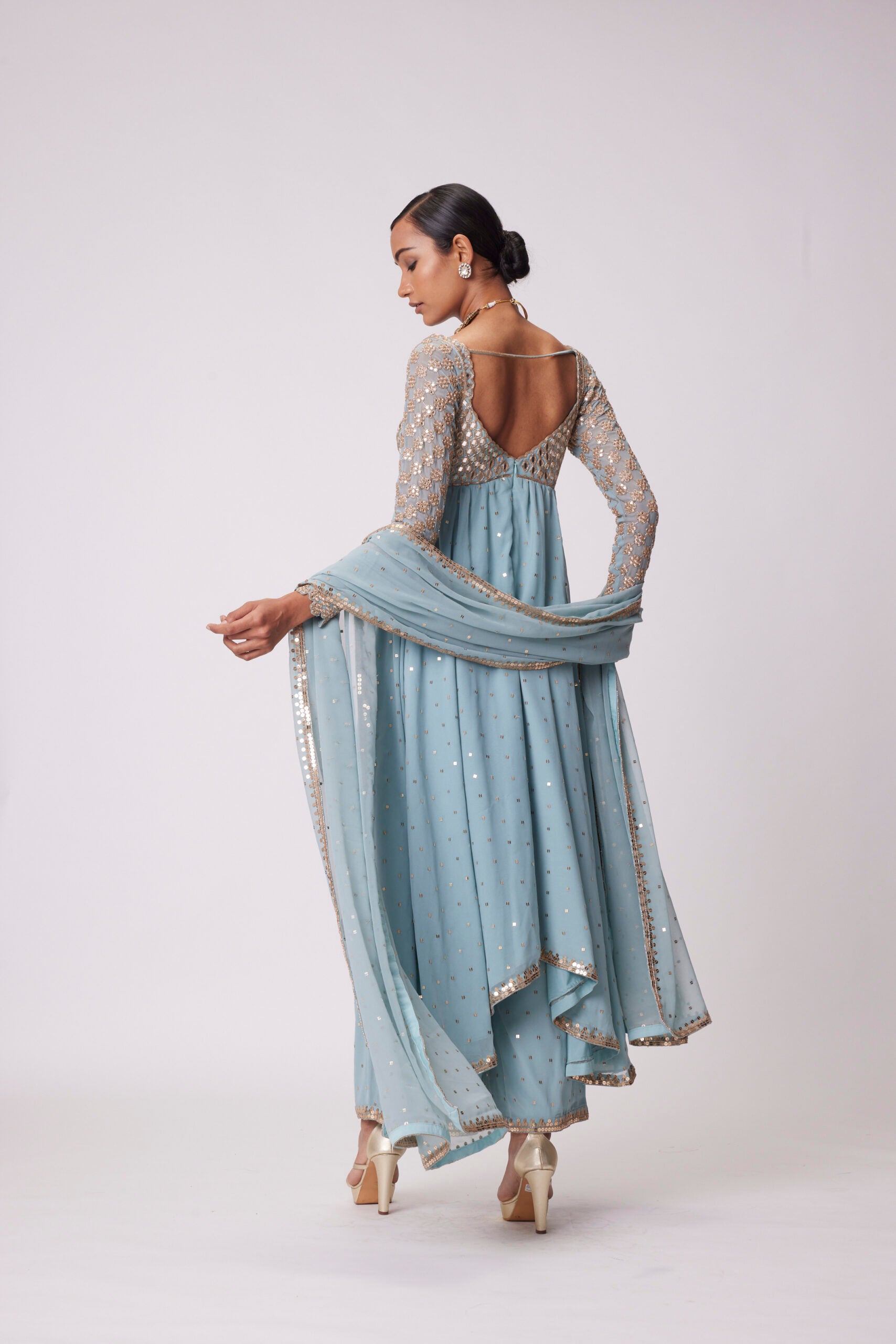 Powder Blue Mirror Embroidered Kurta Set