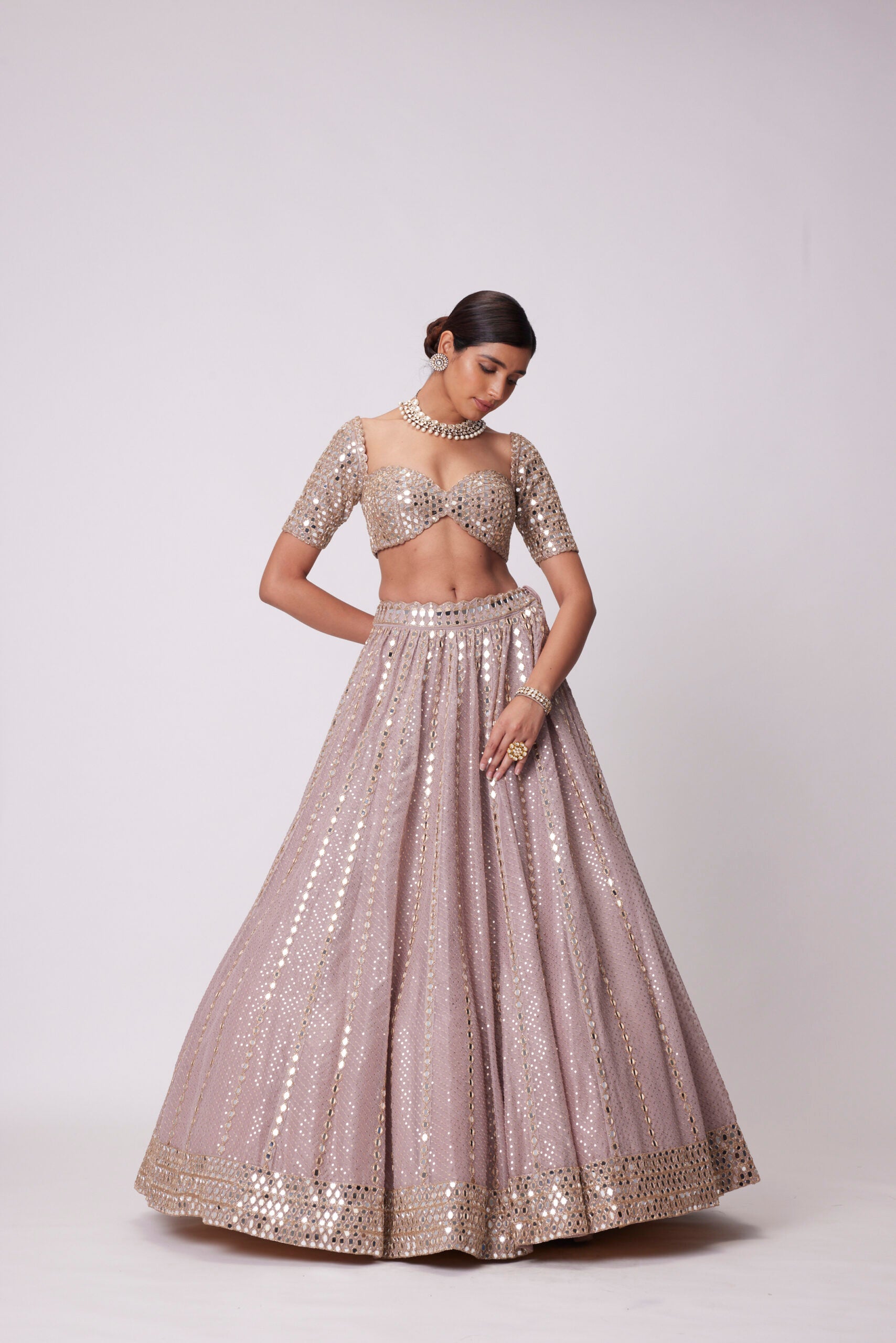 Ash Pink Sequin Embroidered Lehenga Set