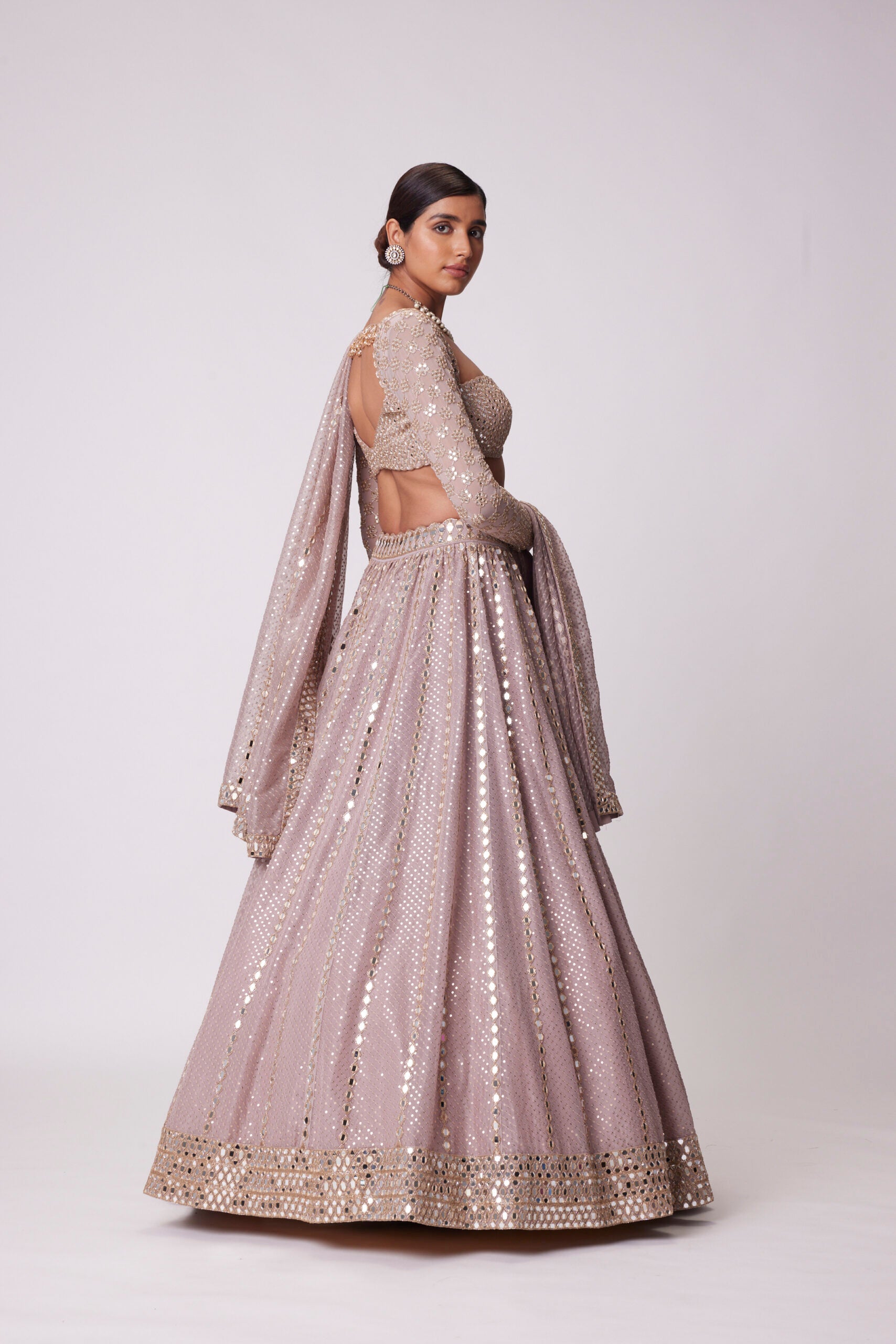 Ash Pink Sequin And Mirror Embroidered Lehenga Set - Ready to Ship