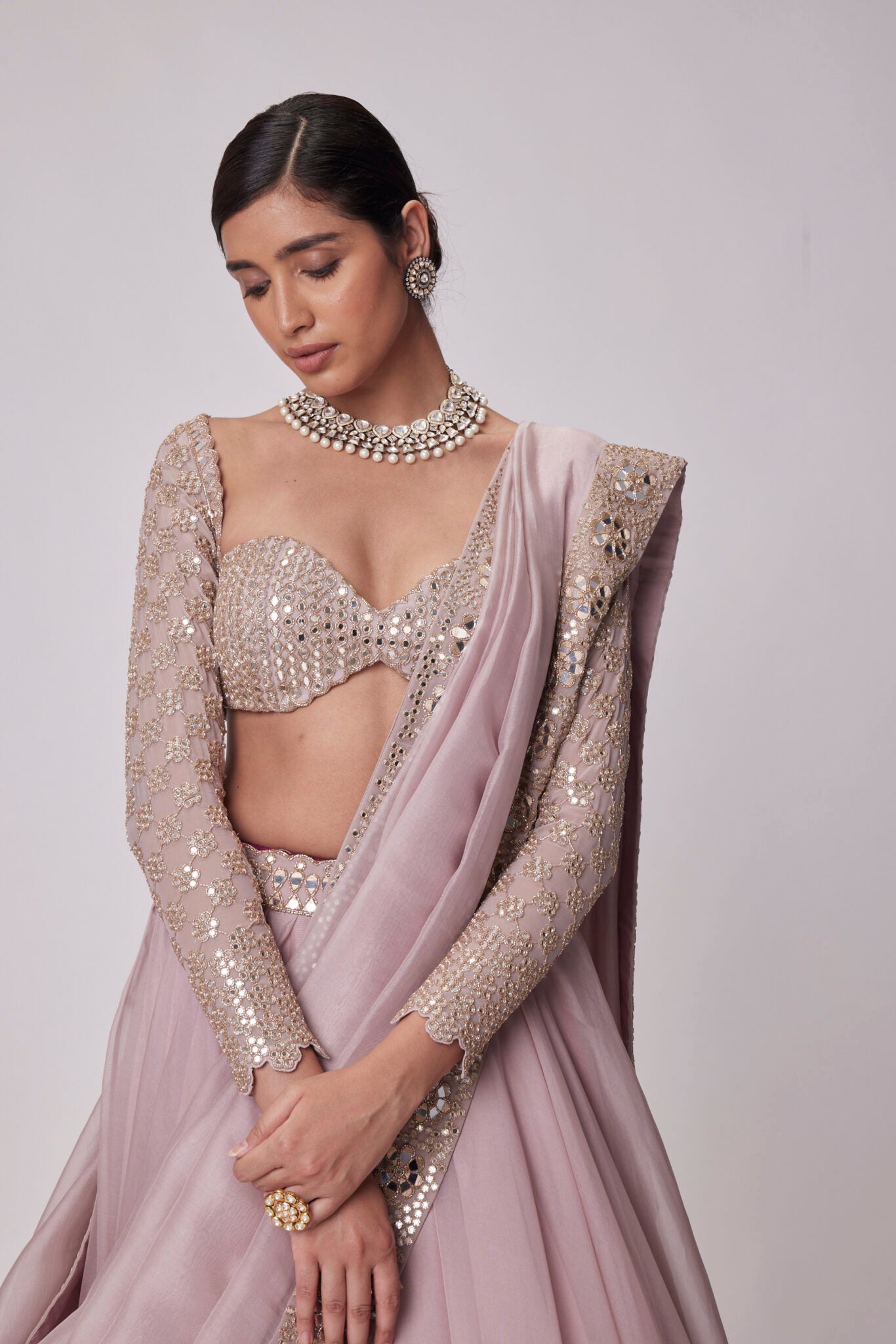 Ash Pink Organza Lehenga Set