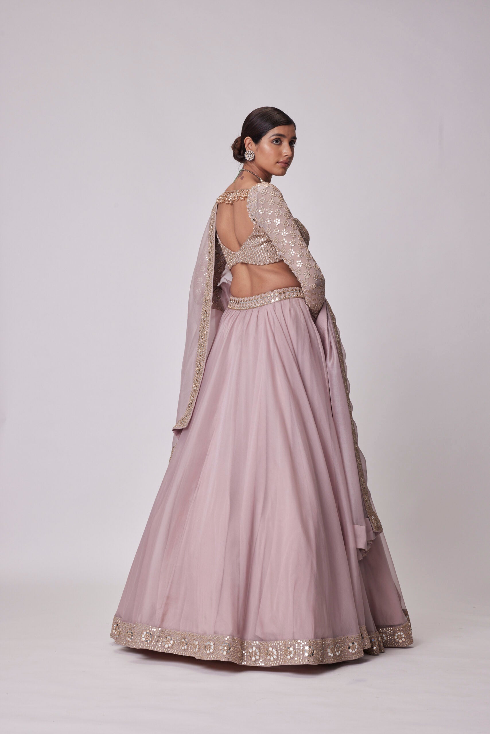 Ash Pink Organza Lehenga Set