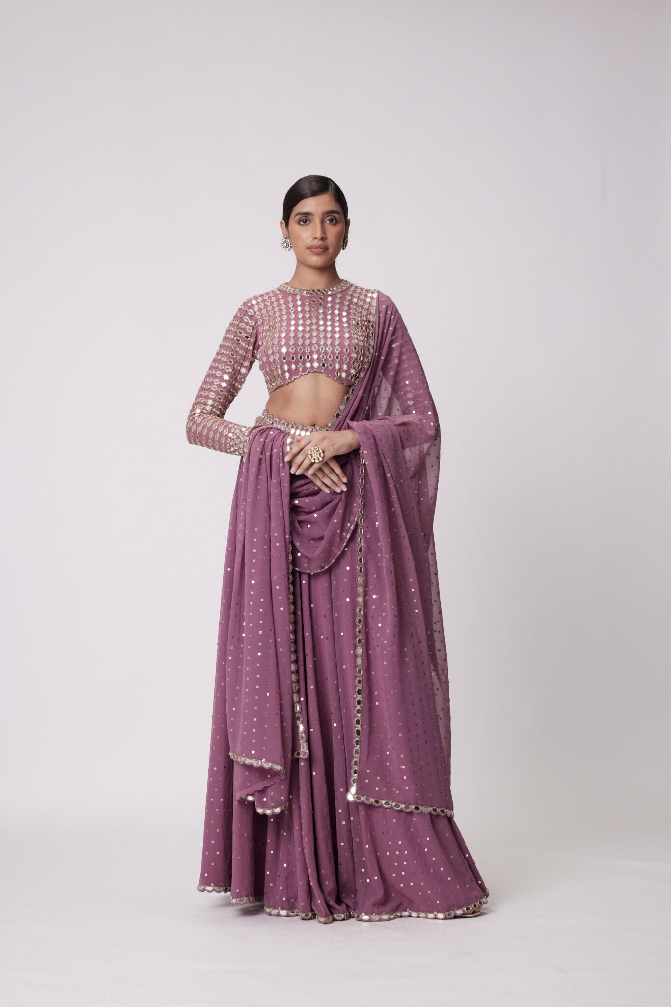 Mud Mauve Hand Embroidered Lehenga Pants Set