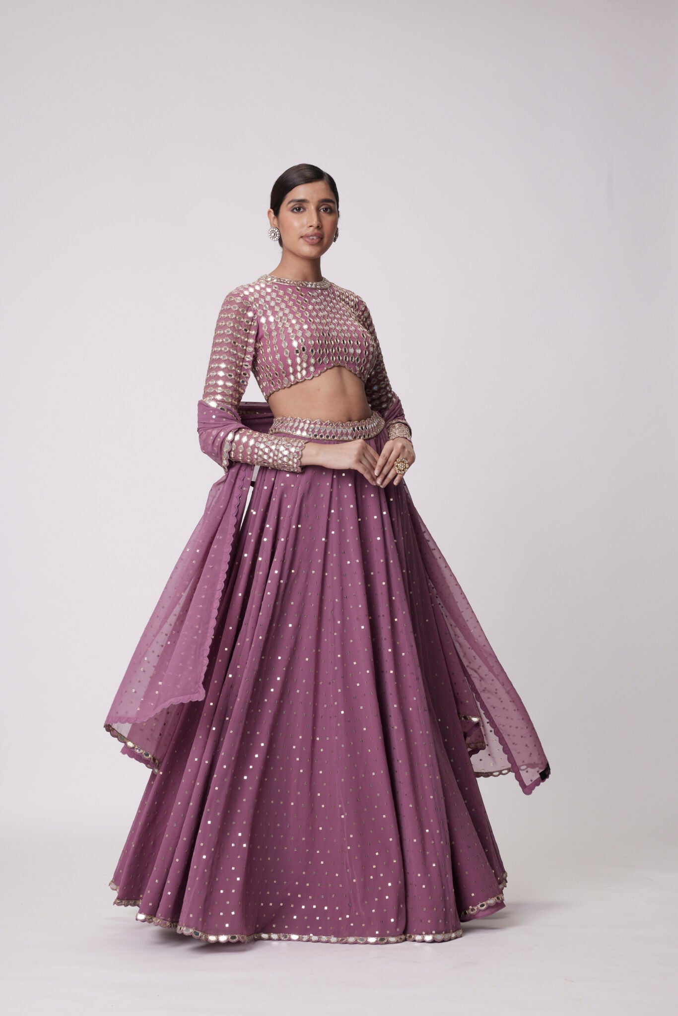 Mud Mauve Hand Embroidered Lehenga Pants Set