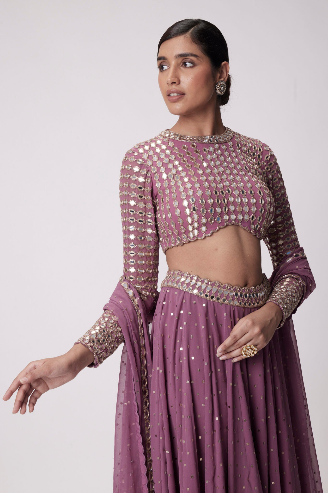 Mud Mauve Hand Embroidered Lehenga Pants Set