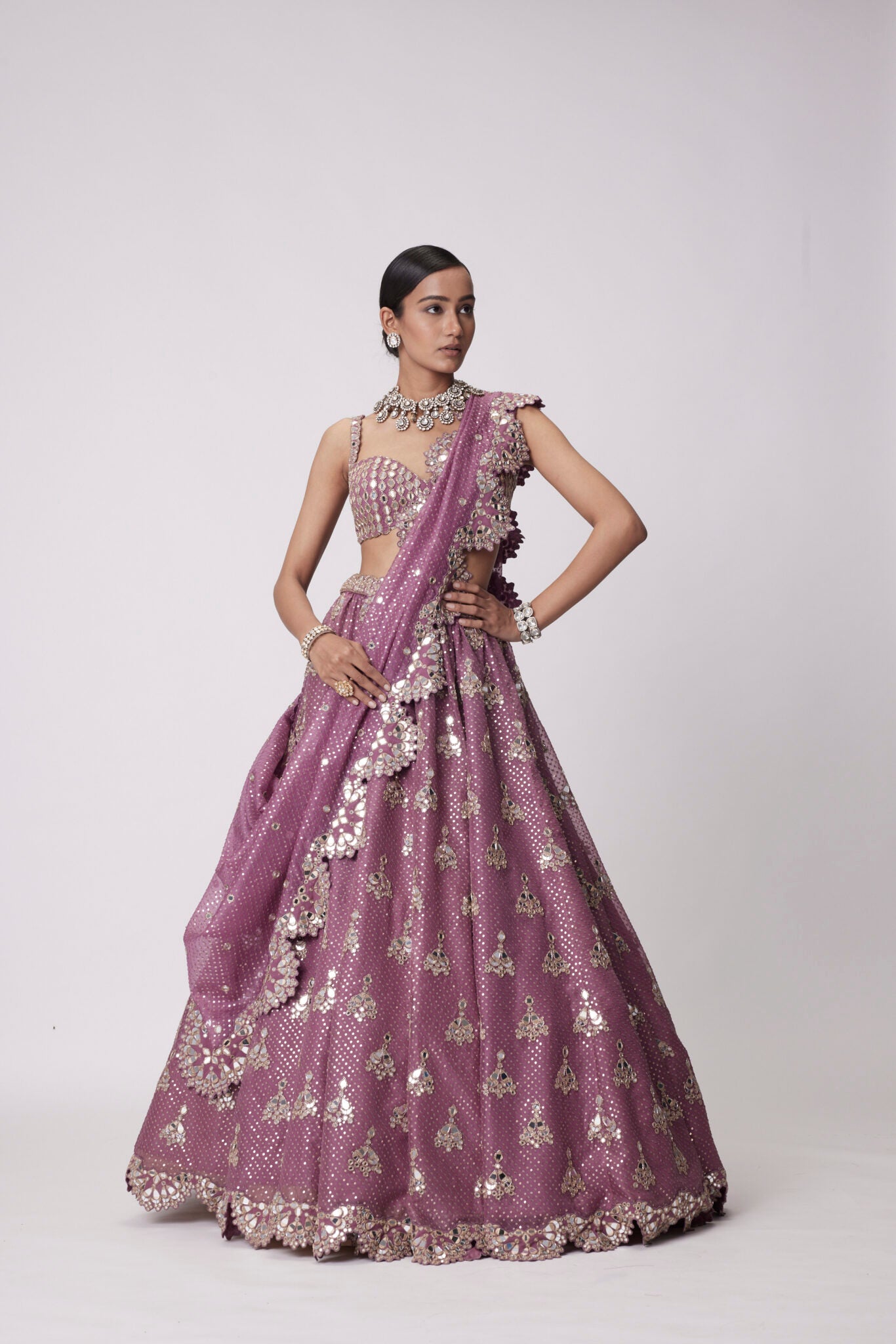 Mud Mauve Sequin Embroidered Lehenga Set