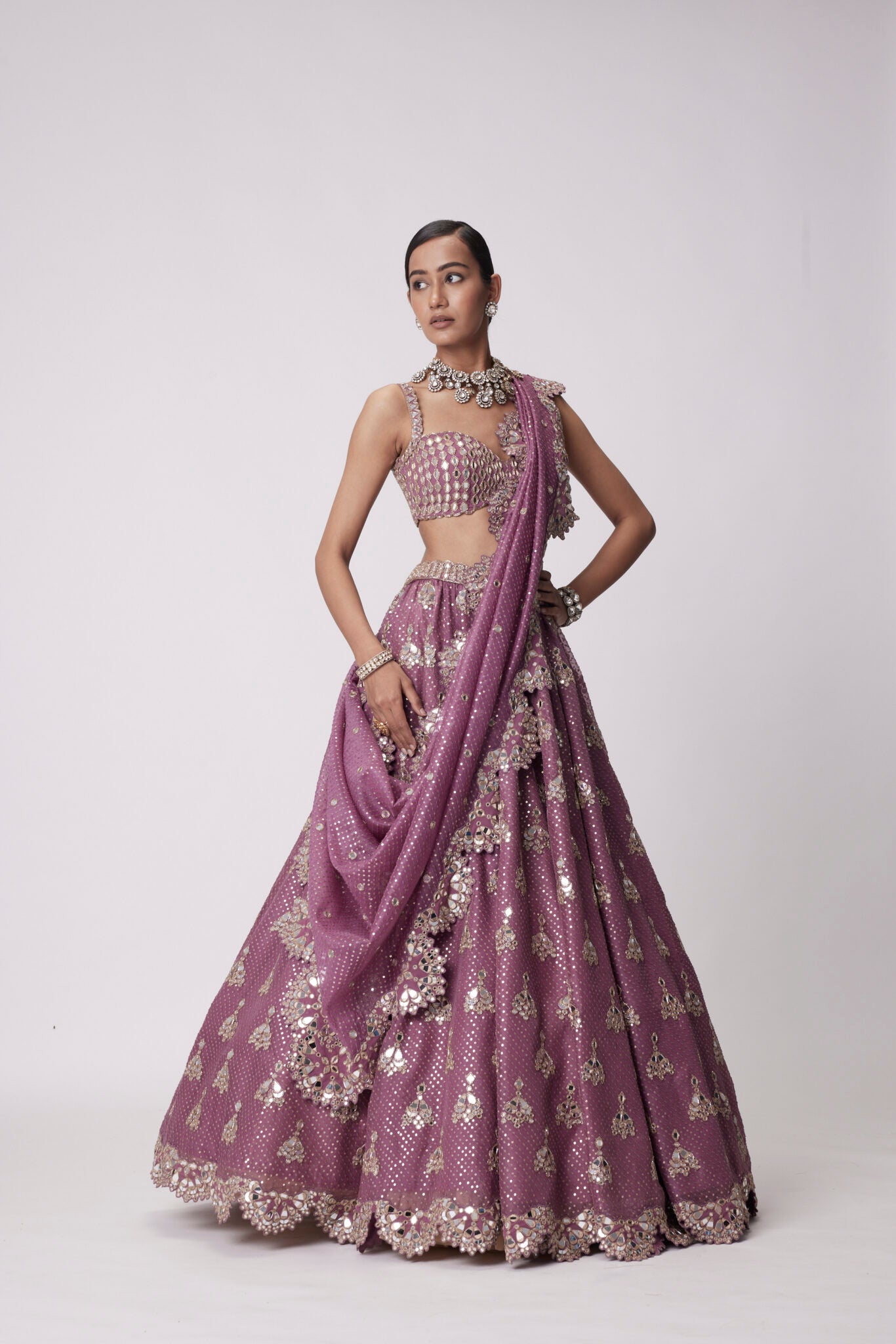 Mud Mauve Sequin Embroidered Lehenga Set