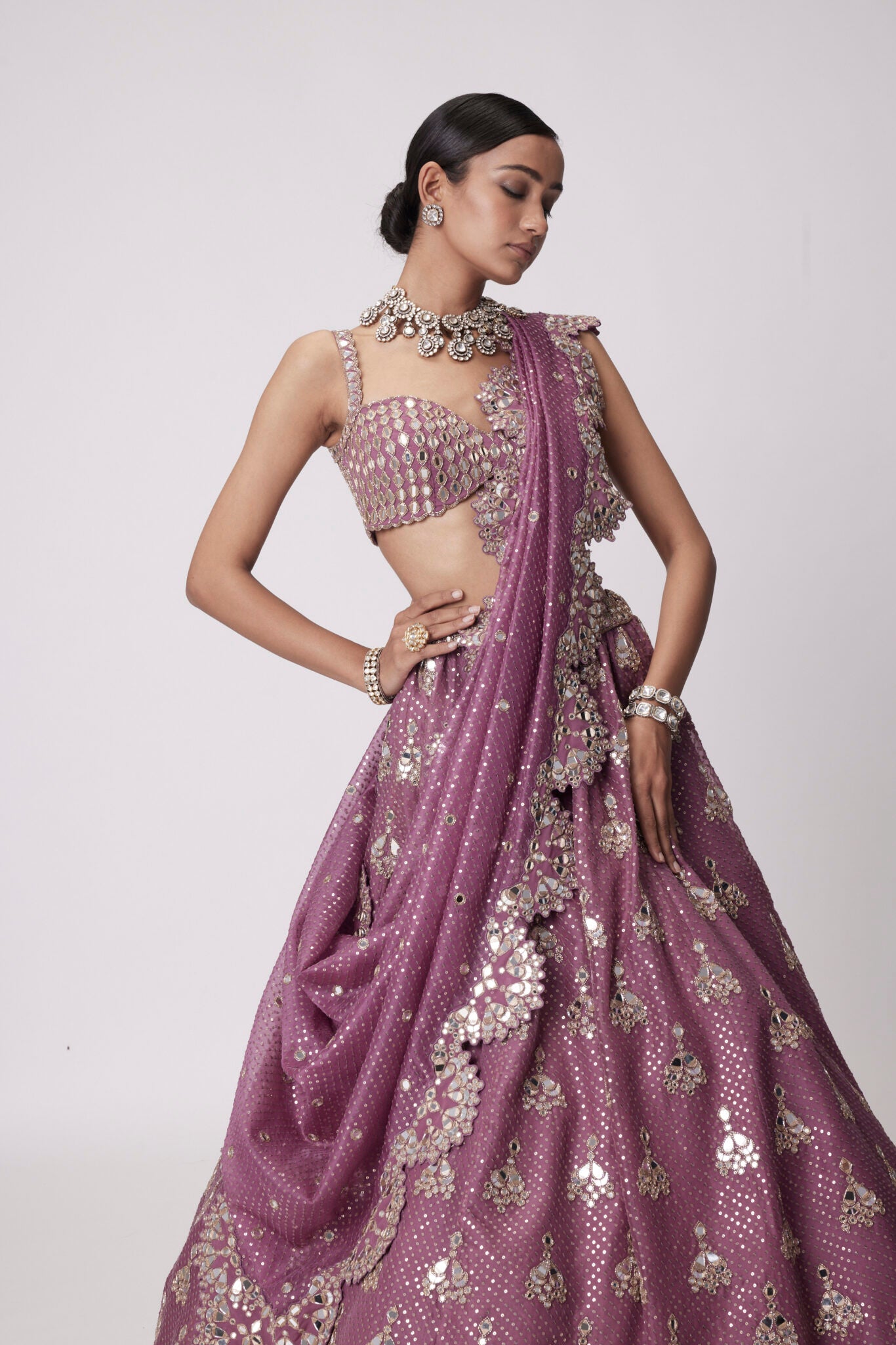 Mud Mauve Sequin Embroidered Lehenga Set