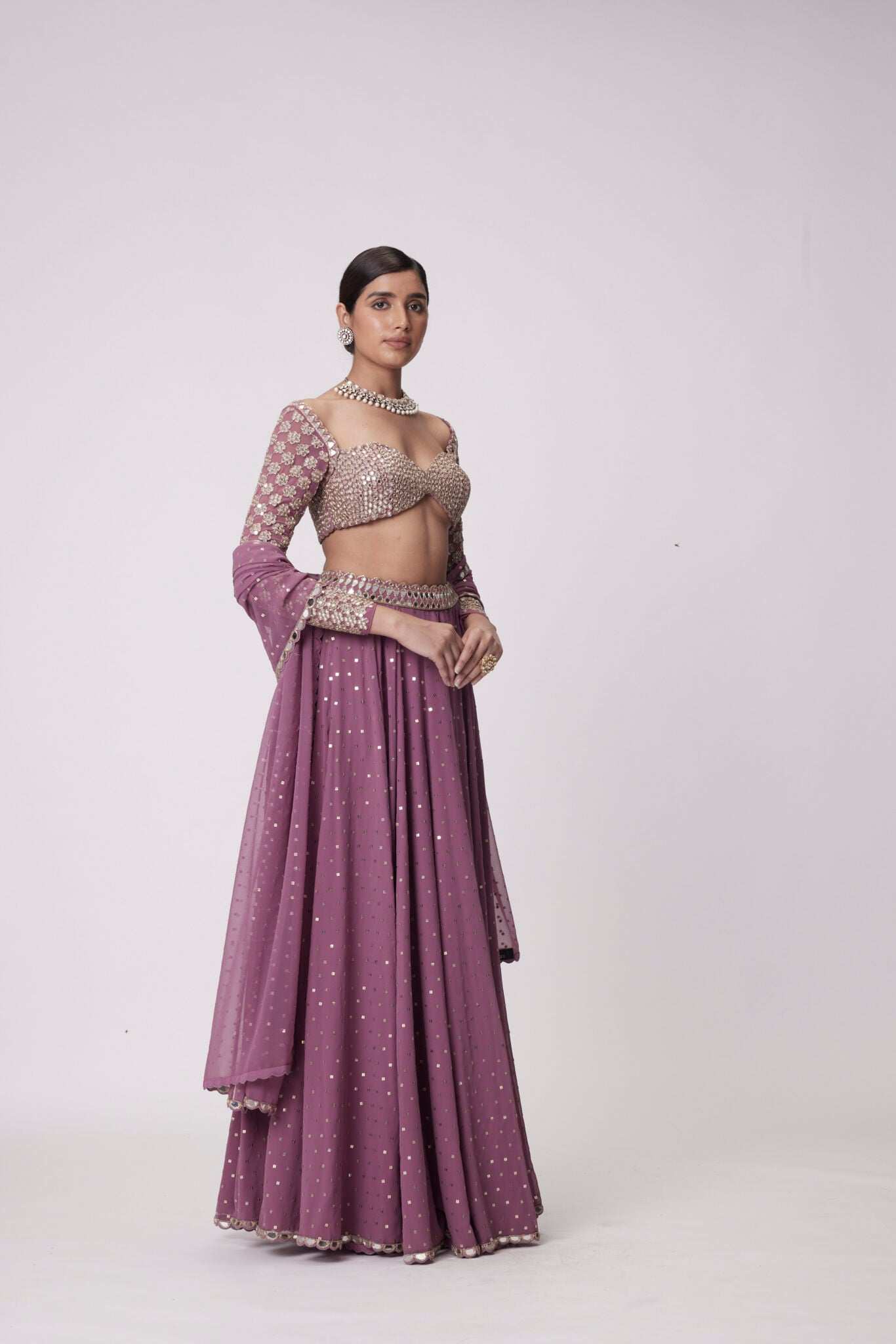 Mud Mauve Mirror Embroidered Lehenga Pants Set