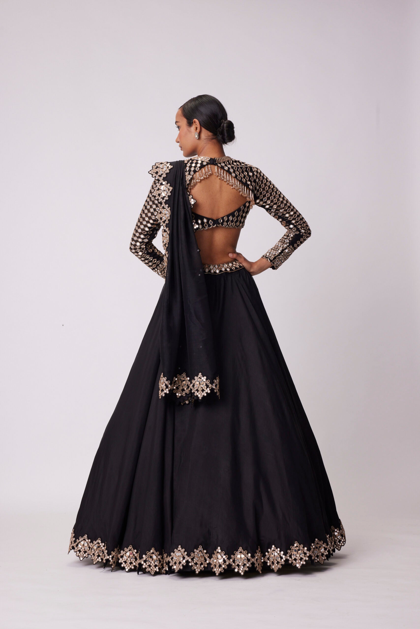 Black Organza Mirror Embroidered Lehenga Set