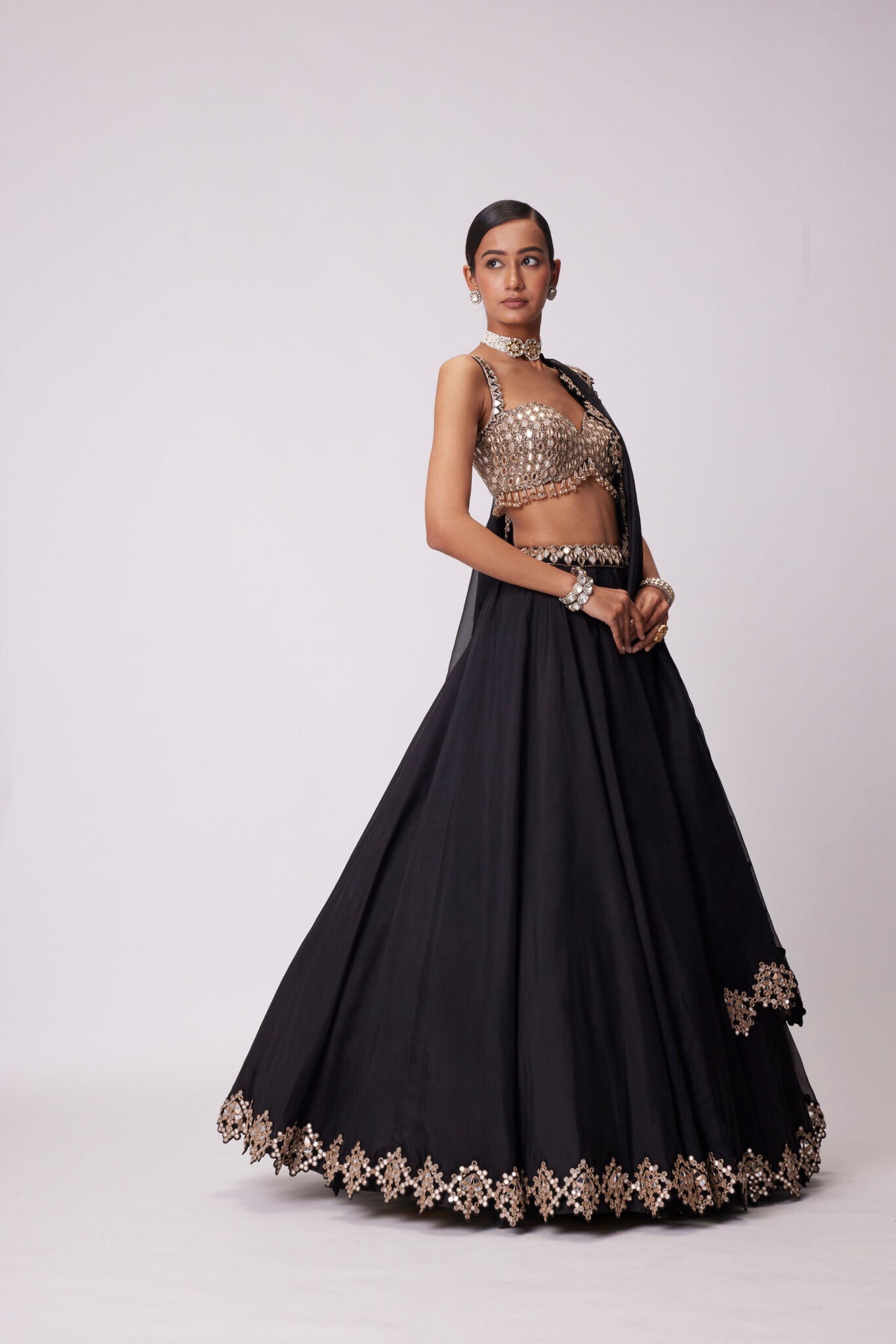 Black Organza Lehenga Set