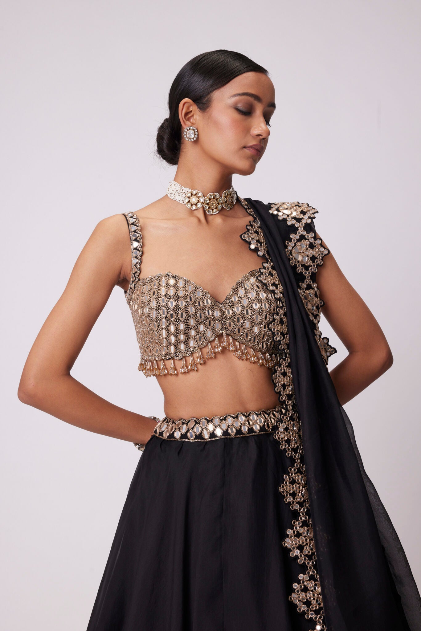 Black Organza Lehenga Set