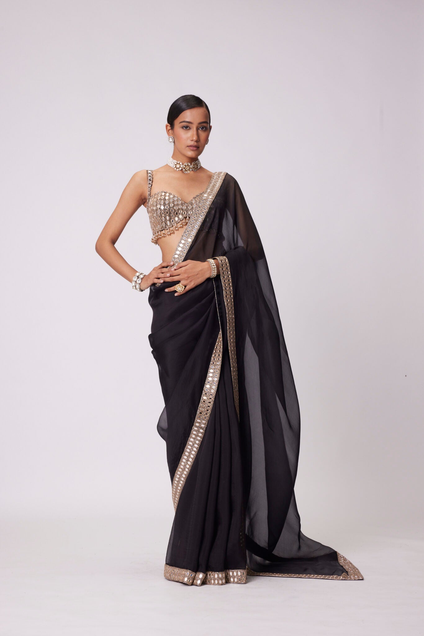 Black Organza Saree Set