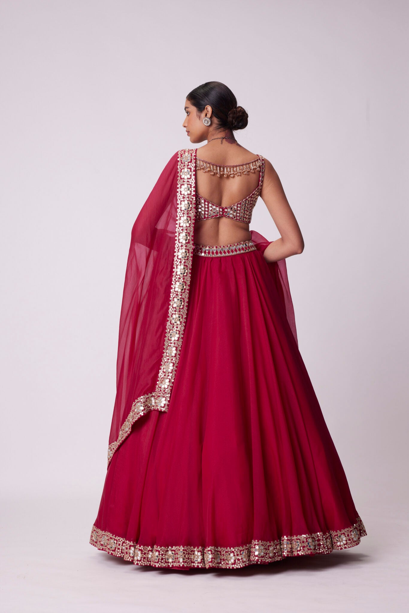 Crimson Red Mirror Embroidered Lehenga Set