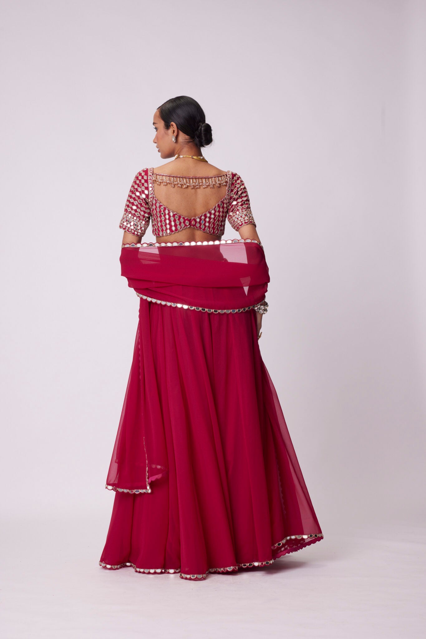 Crimson Red Georgette Lehenga Pant Set