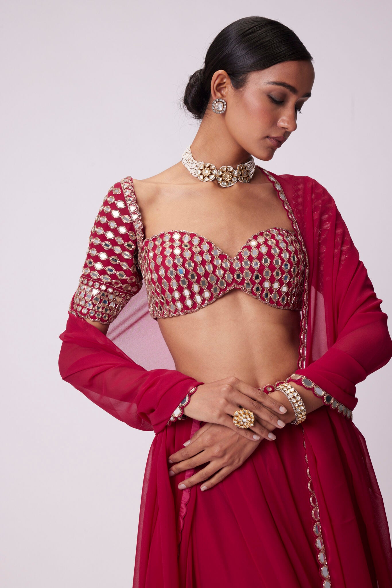 Crimson Red Georgette Lehenga Pant Set