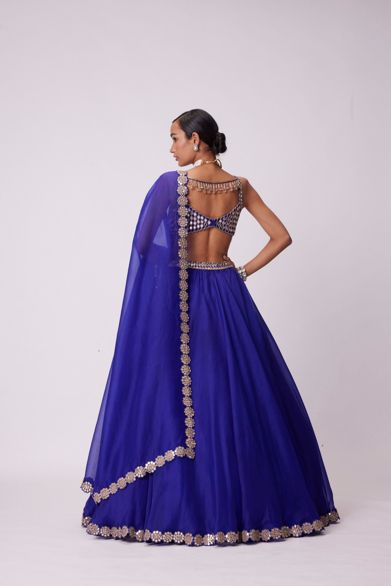 Persian Blue Linear Mirror Embroidered Lehenga Set