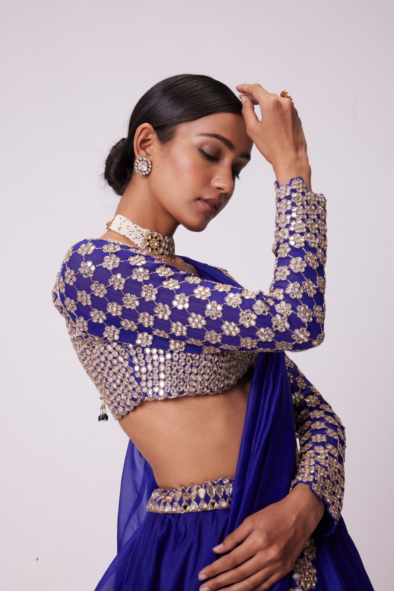 Persian Blue Hand Embroidered Lehenga Set