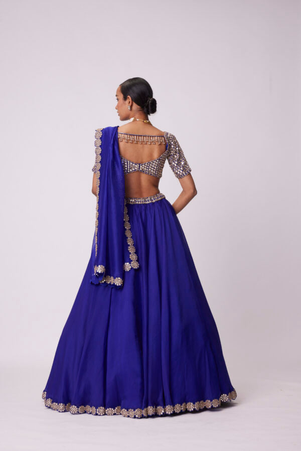 Persian Blue Organza Hand Embroidered Lehenga Set