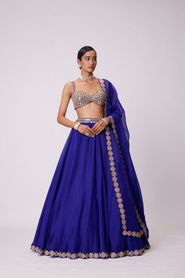 Persian Blue Organza Lehenga Set