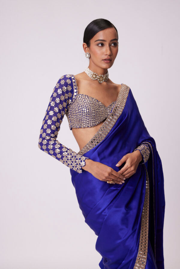 Persian Blue Satin Saree Set