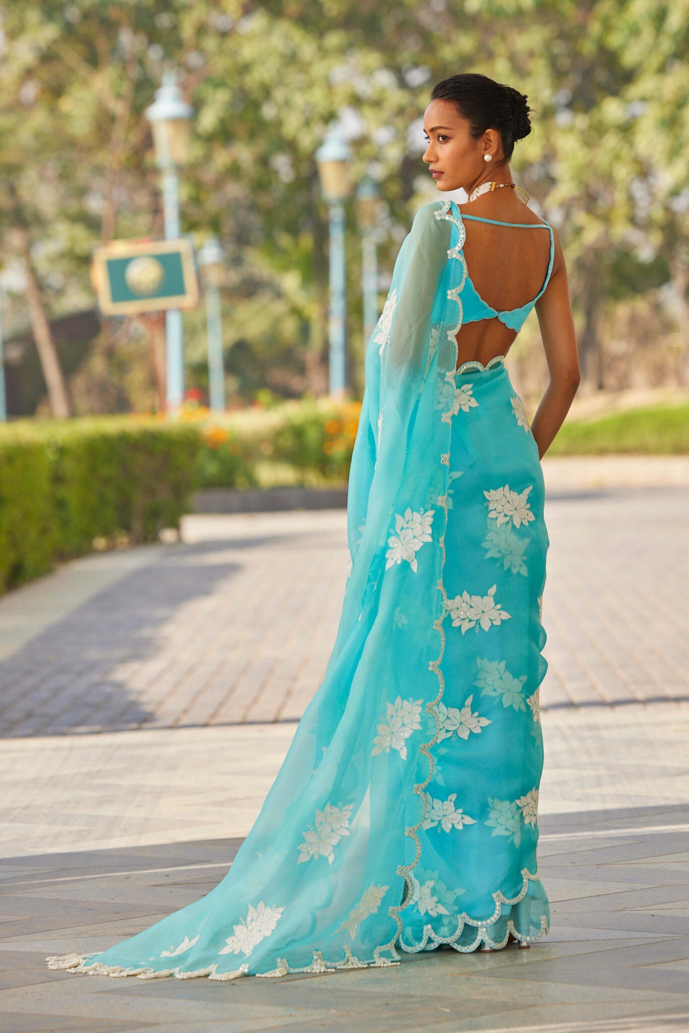 Blue Flower Saree Set