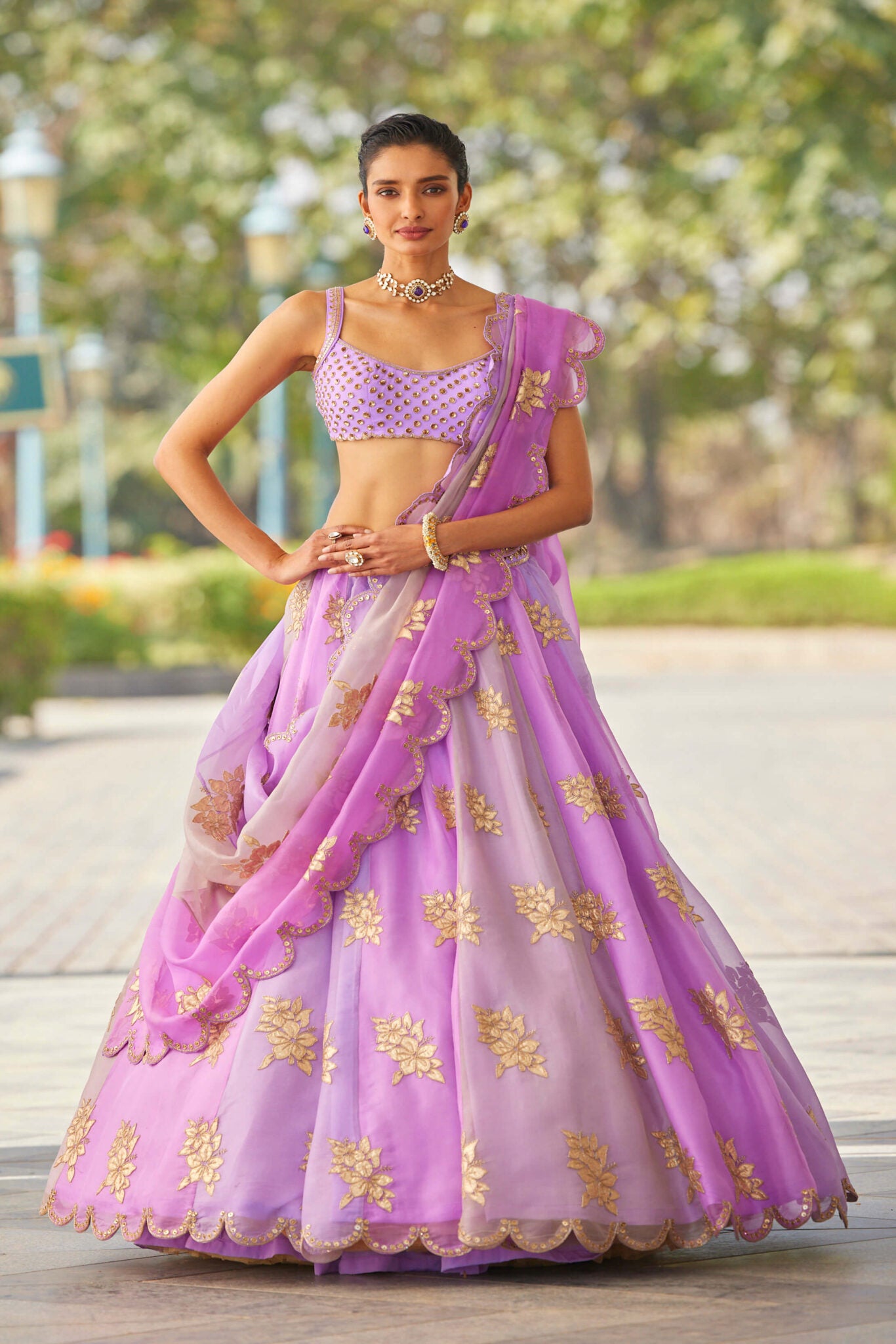 Mauve Multicolor Flower Lehenga Set