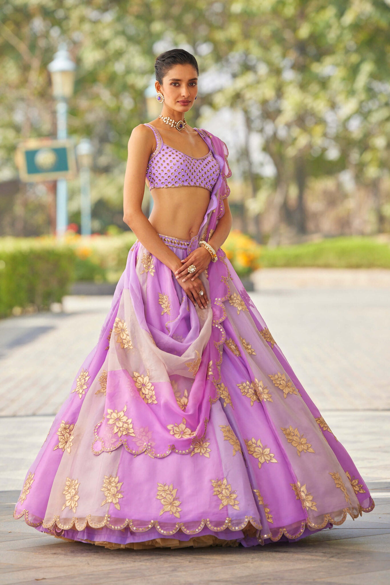 Mauve Multicolor Flower Lehenga Set