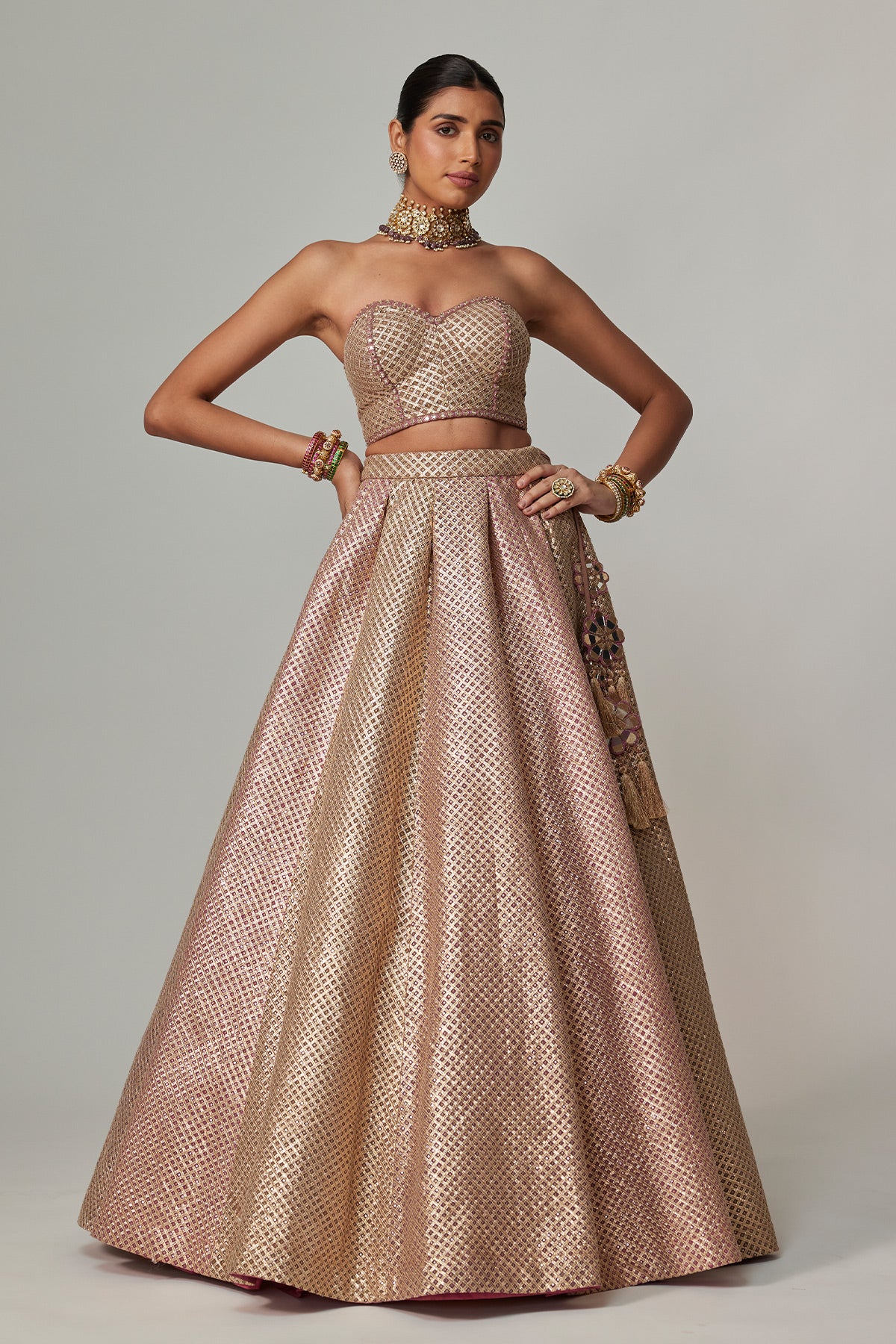 Deep Beige Multicolor Corset With Skirt