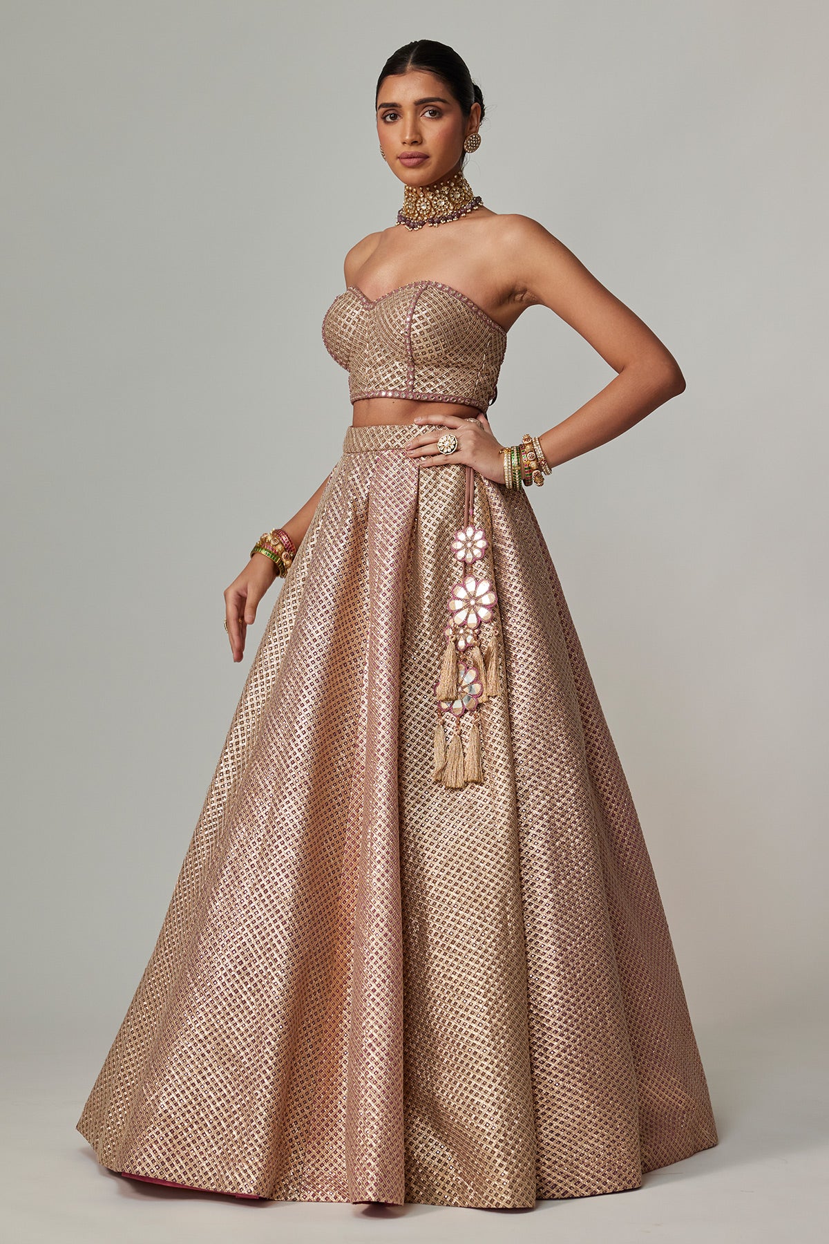 Deep Beige Multicolor Corset With Skirt
