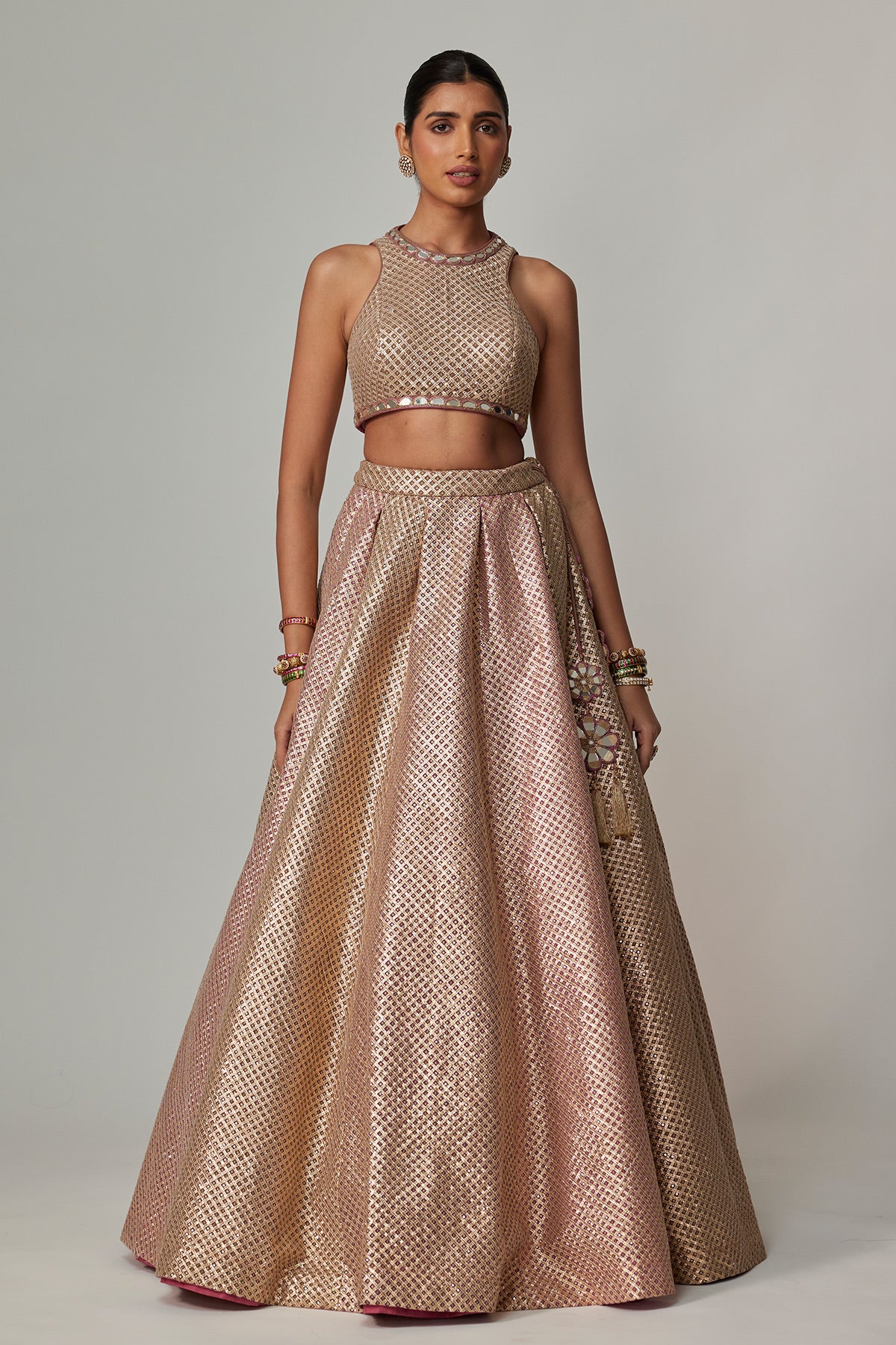 Deep Beige Multicolor With Crop Top