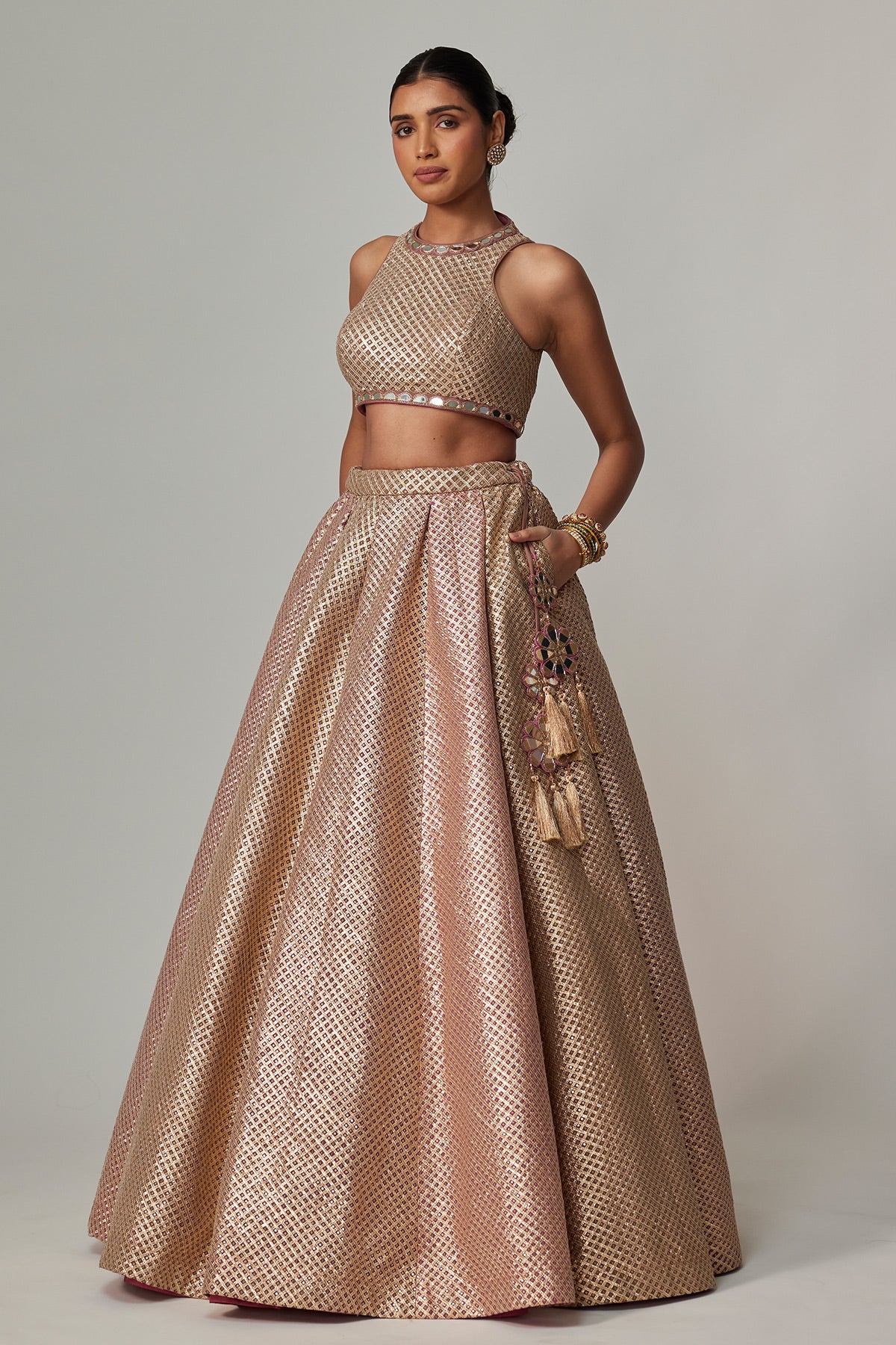 Deep Beige Multicolor With Crop Top